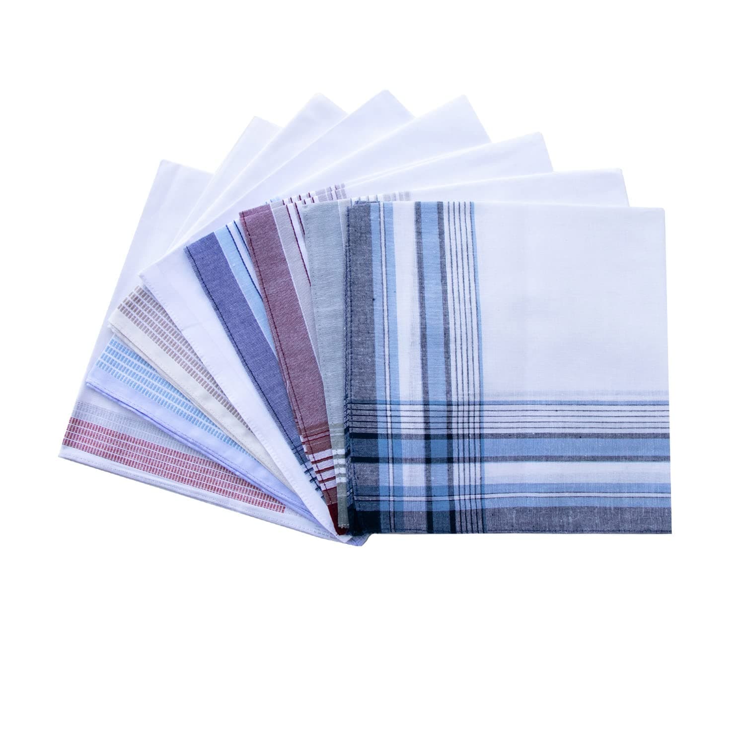 CoCoUSM Assorted Pack of Mens Classic Striped Border Cotton Handkerchiefs White