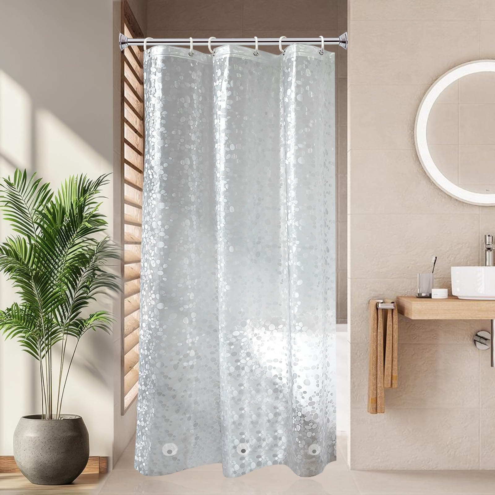 36x72 Inch Stall Size Shower Curtain Liner, EVA Shower Curtain 3D Pebble Pattern with 3 Bottom Magnets, Heavy Duty, Water Repellent, Semi Transparent