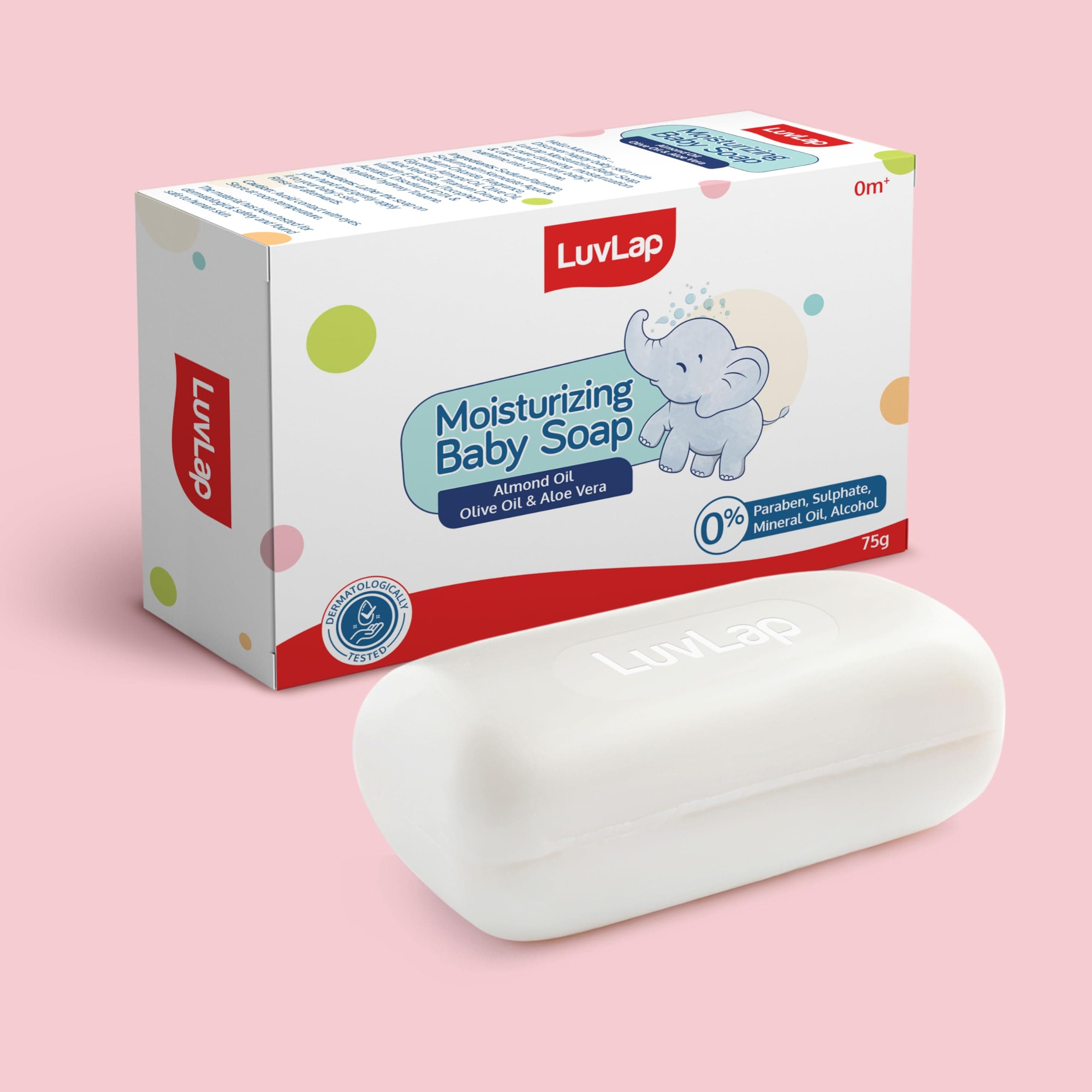 LuvLap Moisturizing Baby Soap - Gentle Bathing Bar, Almond Oil, Olive Oil & Aloe Vera, Dermatologically Tested, Free of Paraben, sulphates, Mineral Oil & Alcohol, 75g