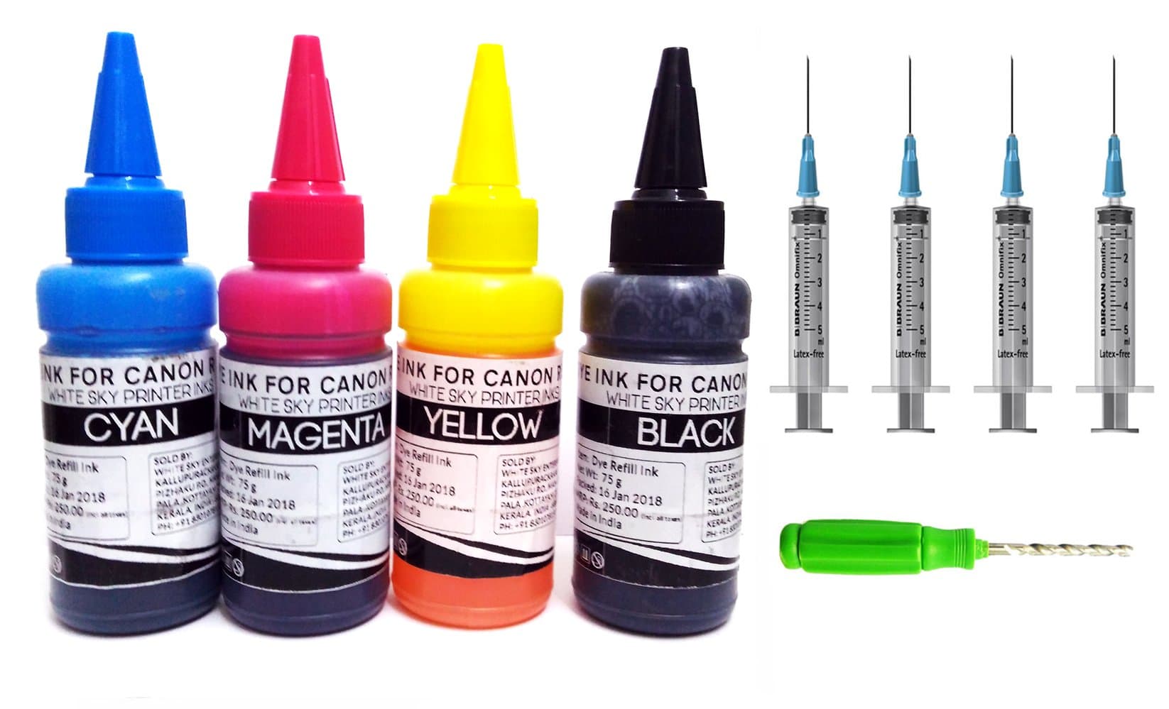 WHITE SKY Refill Ink for Canon Printer 300ml with Thumb Drill Compatible for Cartridges PG 745, CL 746, PG 740, CL 746, PG 810, CL 811, PG 88, CL 98, PG 89, CL 99, PG 47, CL 57, PG 830, CL 831 with 4 Syringes