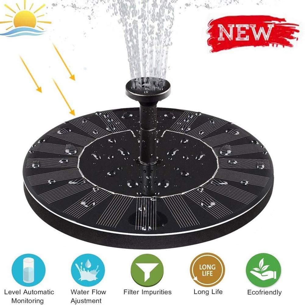 Solar Fountain Pump Solar Powered Bird Bath Floating Fountain Kit with 4 Different Spray Pattern Heads Solar Panel Kit for Water Pump, Pond, Garden, Fish Tank