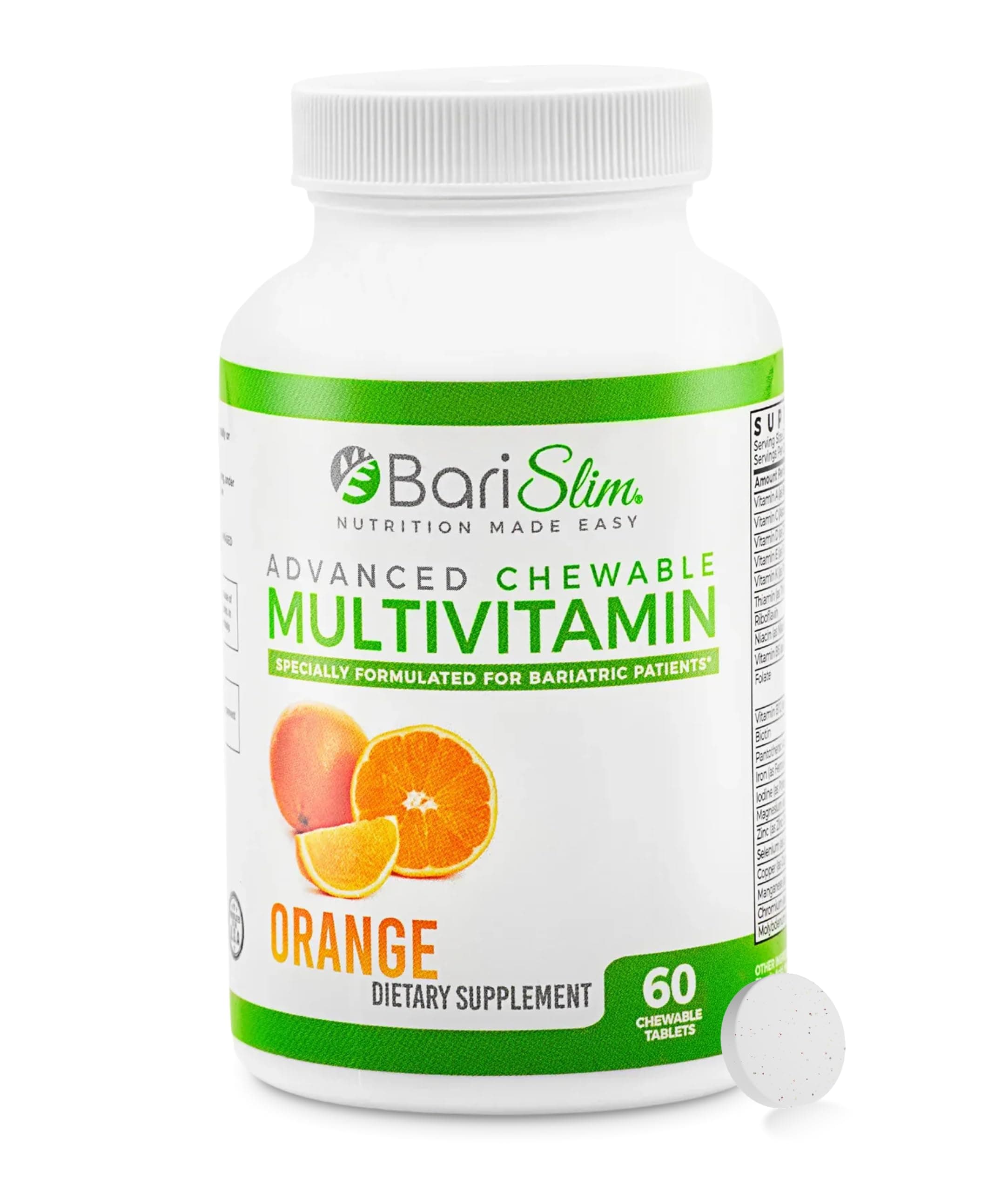 Advanced Chewable Bariatric Multivitamin Tablets - Bariatric Vitamin and Supplement for Post Bariatric Surgery Including Gastric Bypass and Gastric Sleeve | Orange (60 Count)