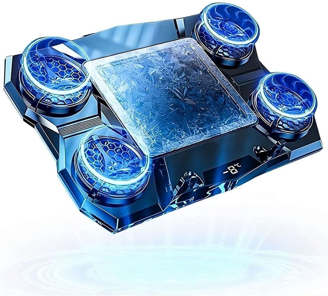 Gaming Laptop Cooler Semiconductor Stand Dual-Mode Thermoelectric & Fan System Notebook 12-17” Cooling Pad with RGB, Phone Holder, Adjustable Speed, 2-Port USB Hub - Conquer Lag, Stay Cool, Black