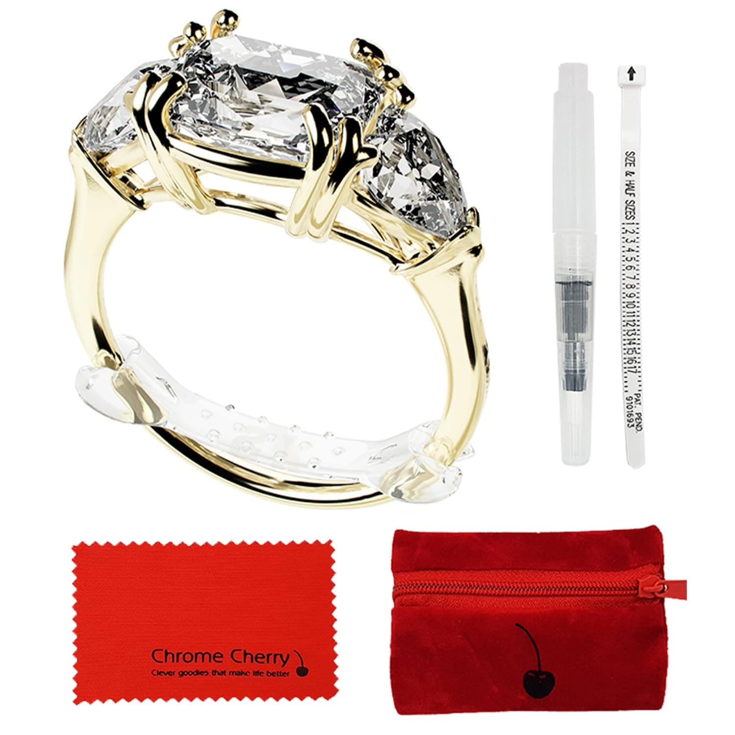 Chrome Cherry Ringo, Invisible Ring Size Adjuster for Loose Rings with 6 Sizes, Clear Ring Band Sizer Guard