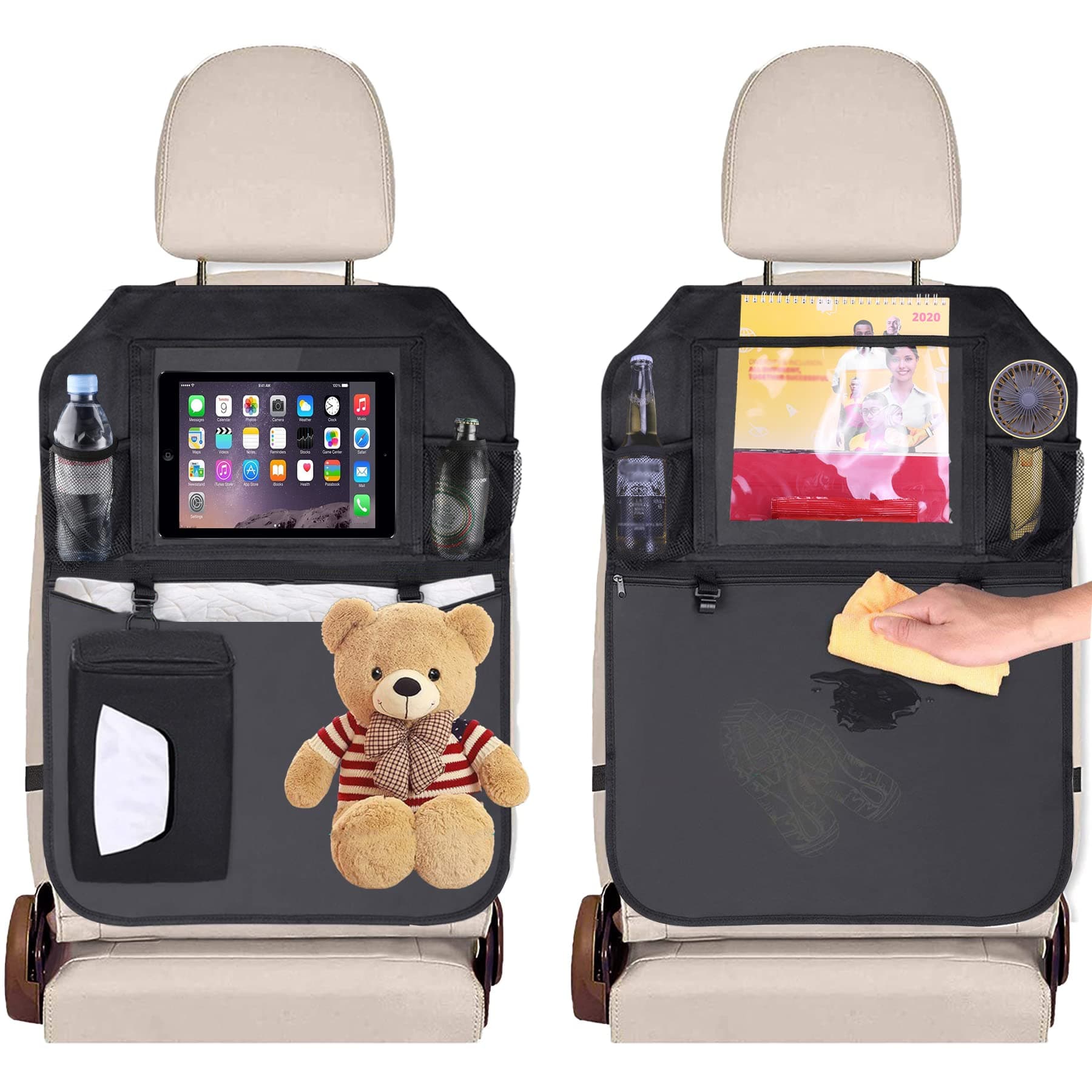 UYYEKick Mats Car Seat Back Protectors-Premium Car Seat Protector,Back of Seat Organizers 2 Pack & 1 Tissue Box,Car Interior Accessories,Extra Large Car Seat Protector Back of Driver Seat