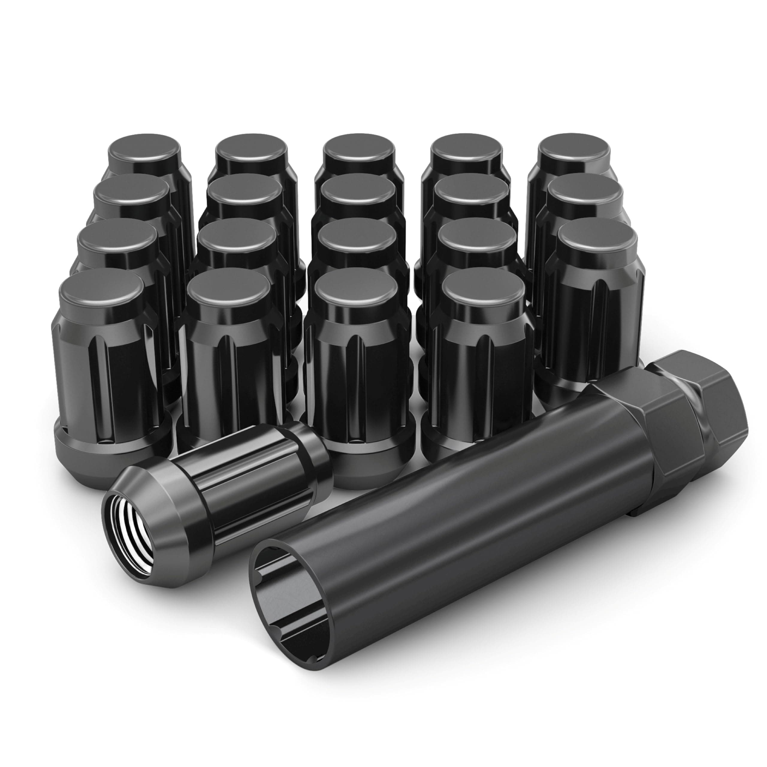 White Knight 3806BK-20AM Black Chrome M12x1.25 Spline Lug Nut with Key, 20 Pack