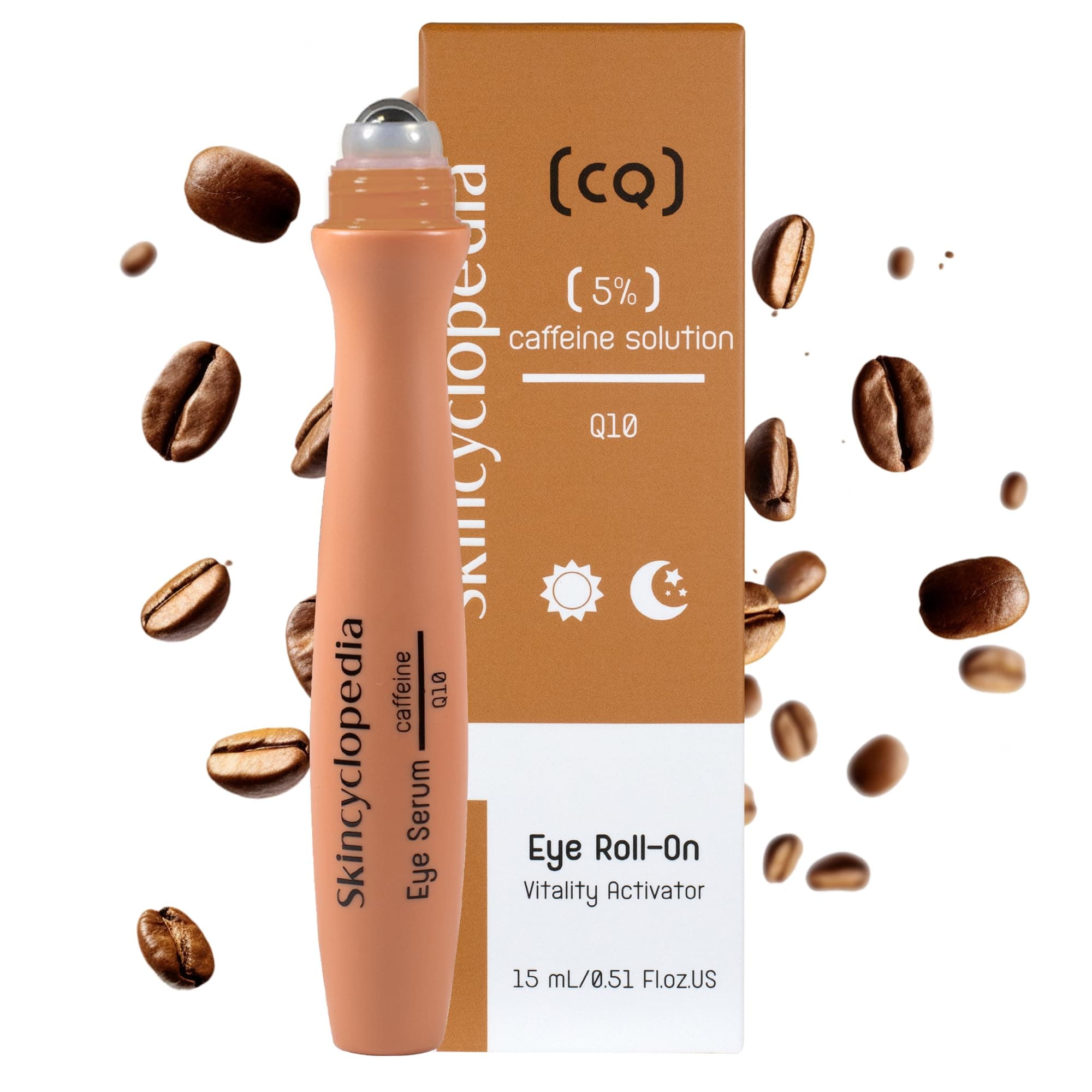 5% Caffeine Eye Roller for Dark Circles and Puffiness – Anti-Aging Eye Serum and Eye Bags Remover with Caffeine, Coenzyme Q10, Hyaluronic Acid, Aloe Vera, Guarana, and Green Tea, 15ml