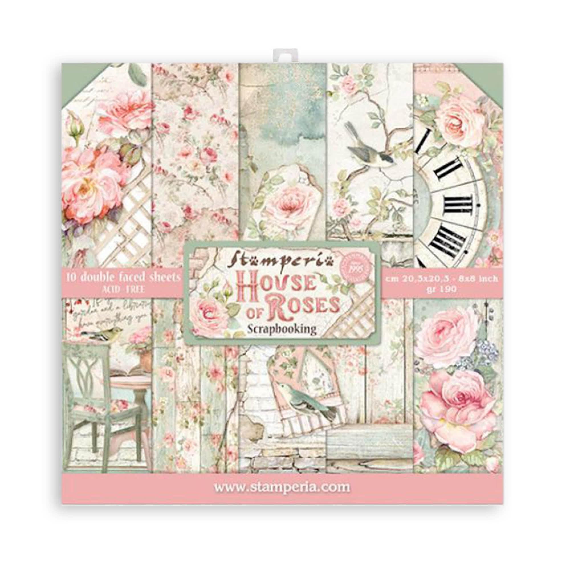 Stamperia International KFT House of Roses Paper Pad 10 Sheets, Multicoloured, 20.3 x 20.3 (8" x 8")