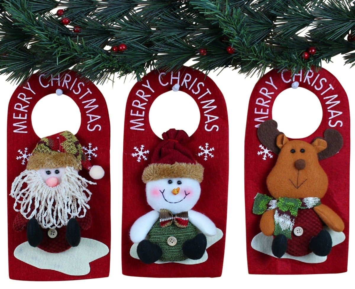 Edgy 10" (3 Pack) Plush 3D Applique Style Christmas Decorations - Beautiful Detailed Designs - Padded Felt Door Hangers