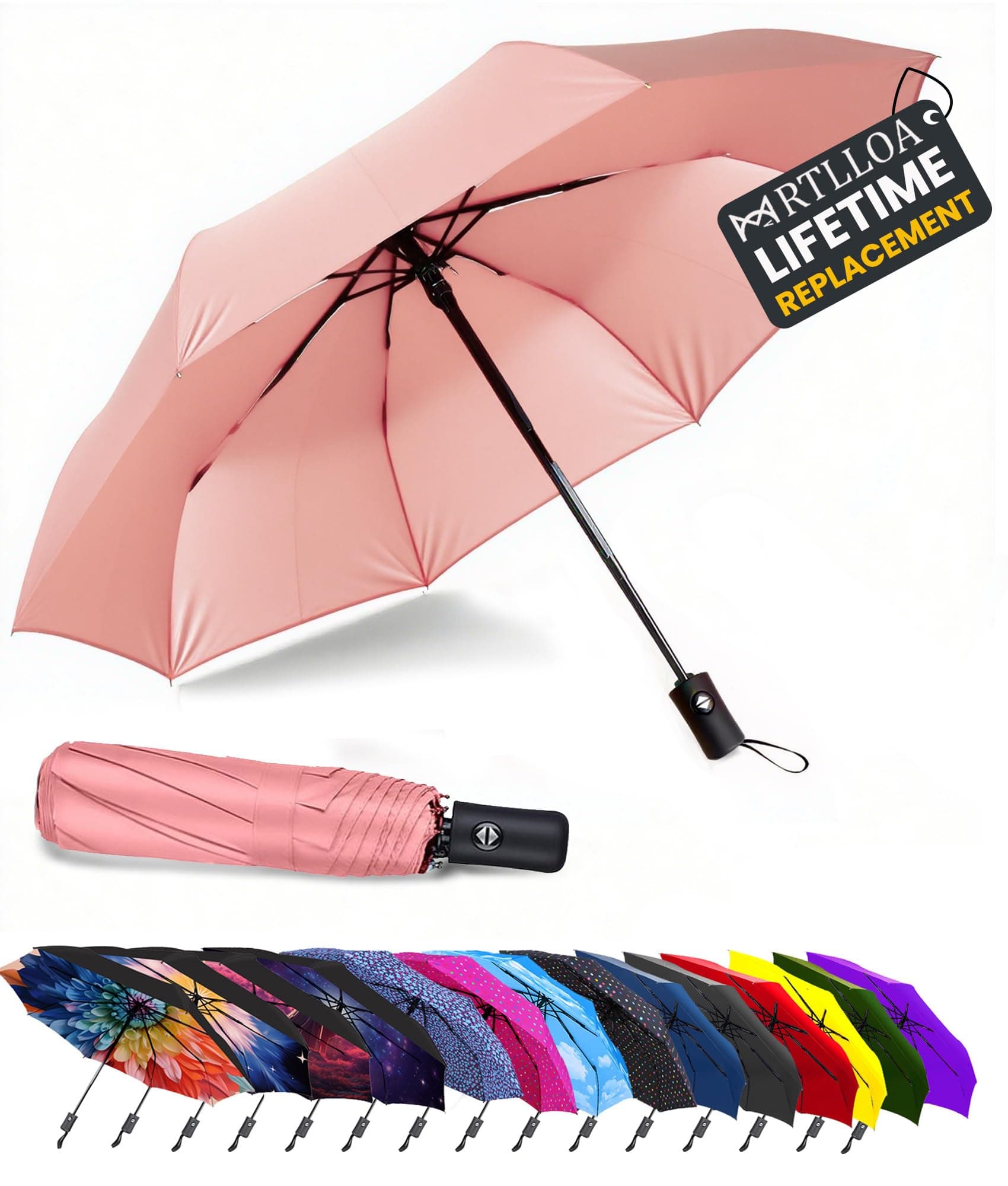 42/49 Inch Compact Travel Essentials Umbrella for Rain, Lightweight, Portable, Automatic, Strong, Waterproof Folding Umbrellas for Women, Men and Teenagers