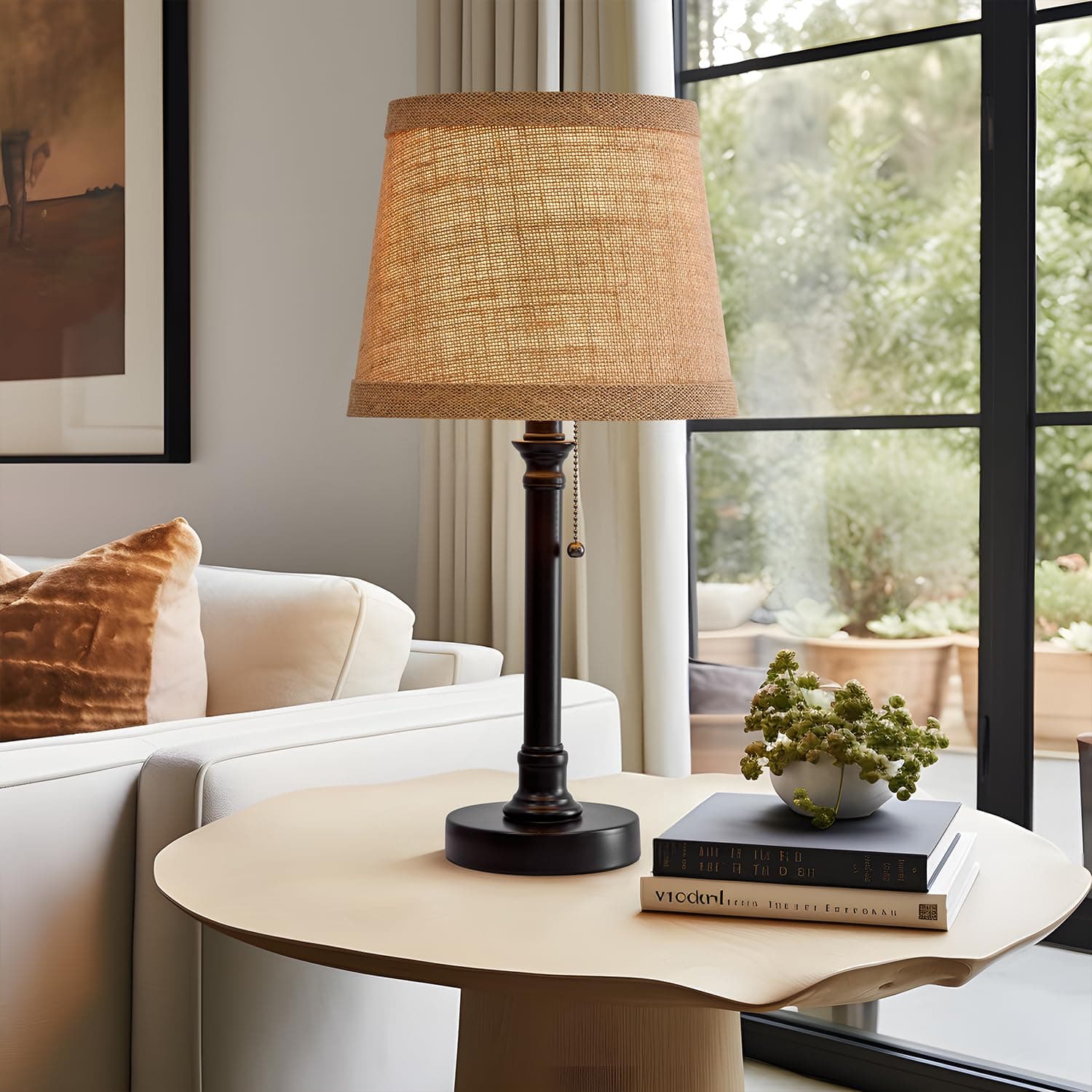 Oneach 19.5" Small Table Lamp for Bedroom - Bedside Lamps for Nightstand, Black Table Lamp for Living Room with Fabric Shade, Desk Reading Lamp for Kids Room Living Room Office Dorm