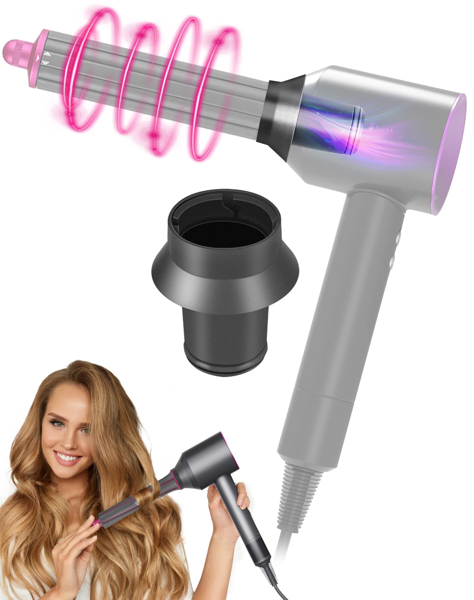 Multifunctional 2 in 1 Hairdryer Accessory, Compatible with Dyson Supersonic | Barrel Not Included