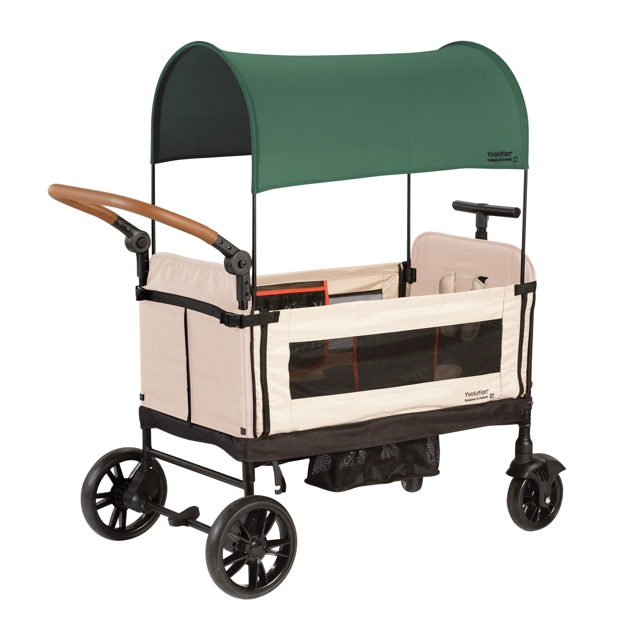 Yvolution Easy Fold & Store Wagon with Canopy – Collapsible 2-Seater Stroller Wagon for Kids, Adjustable Push/Pull Handles, Front Zipper Door, 360° Steering – Ages 12 Months+, Max 35kg