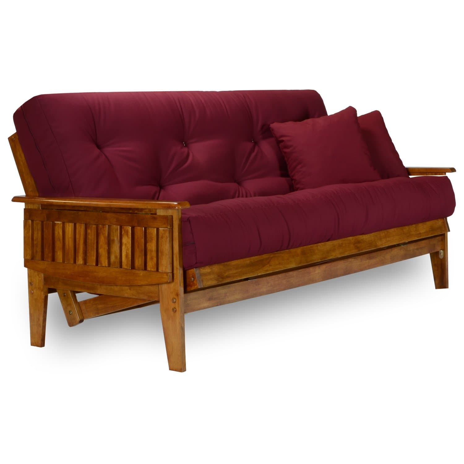 Nirvana Futons Eastridge Futon Set - Queen Size, Frame, 8" Mattress, Twill Burgundy Cover