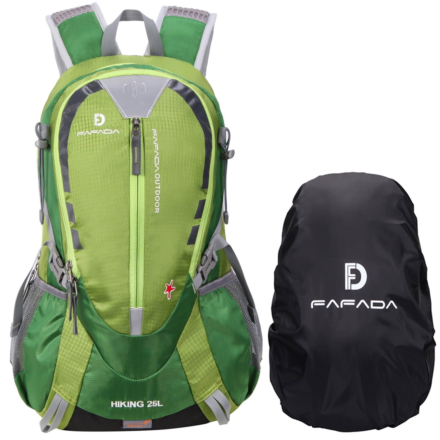 Fafada Rucksack Backpack Dayback with Rain Cover Hiking Travel Camping Bag Pack for Men Women Waterproof Nylon 25L Green