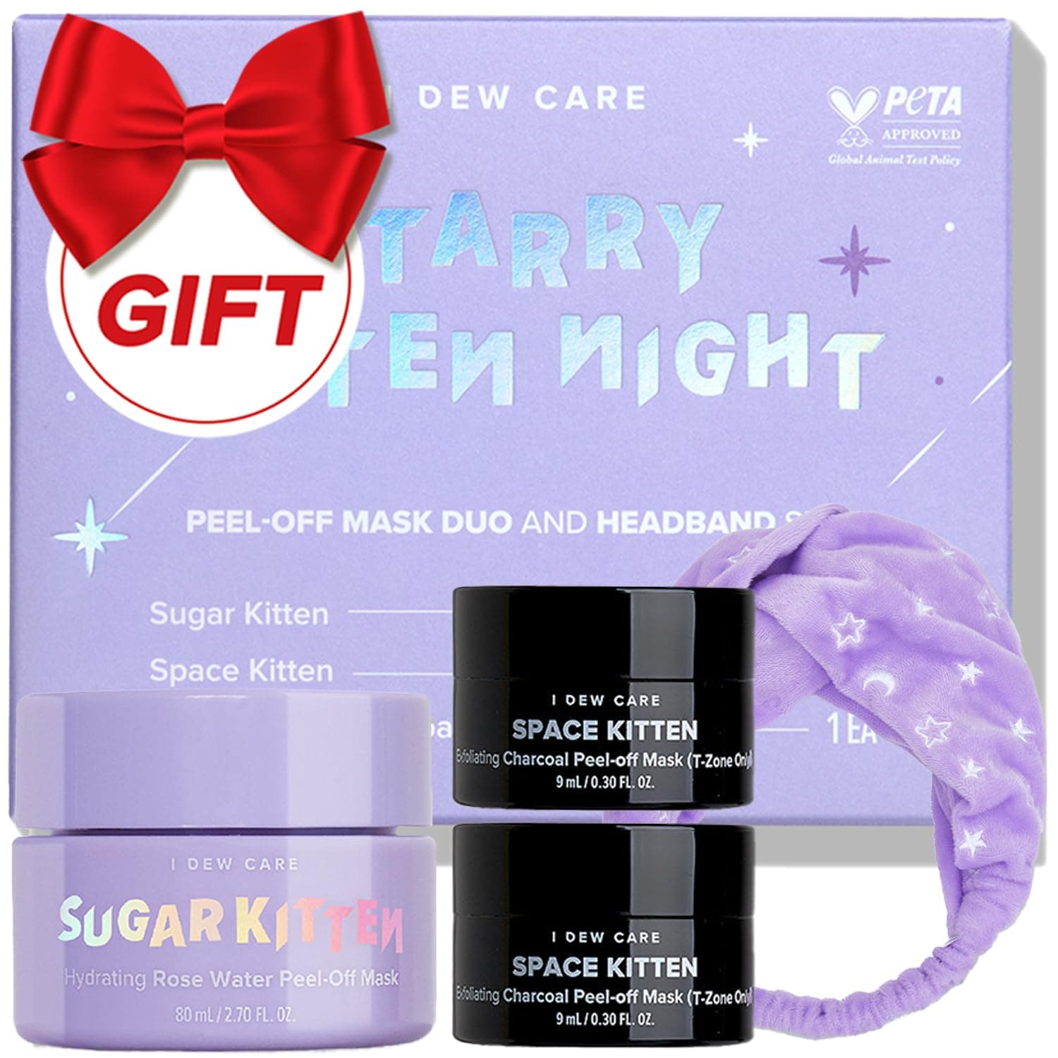 I DEW CARE Korean Wrapping Peel Off Facial Mask Set - Starry Kitten Night | Masks 3ea&Headband Gift Set, Pore Skincare, Glow Skin, Hydrating, Travel Size, Mini Set, Stocking Stuffers, Gifts For Women