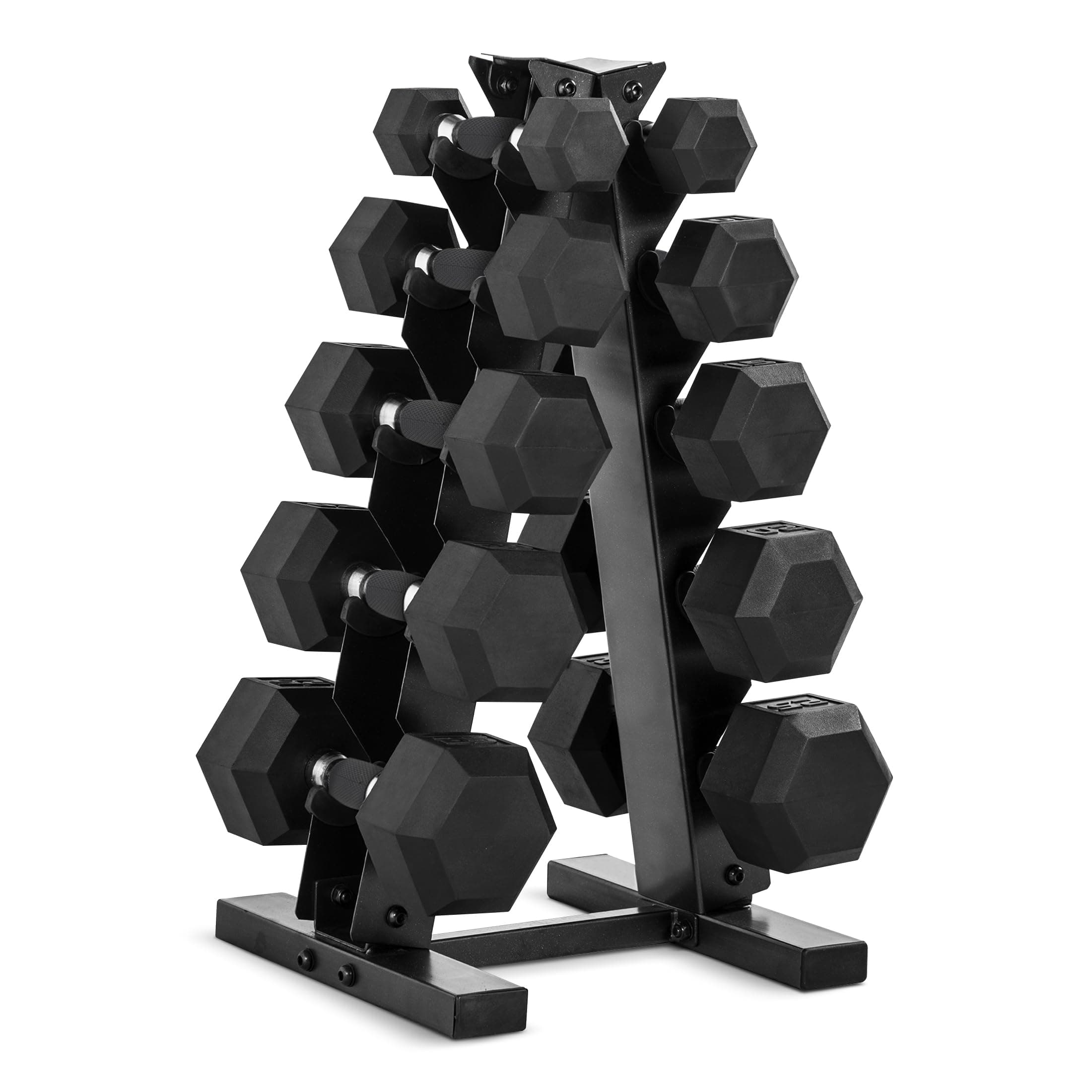 CAP Barbell 150 LB Comfort Grip Rubber Encased Hex Dumbbell Set with Rack