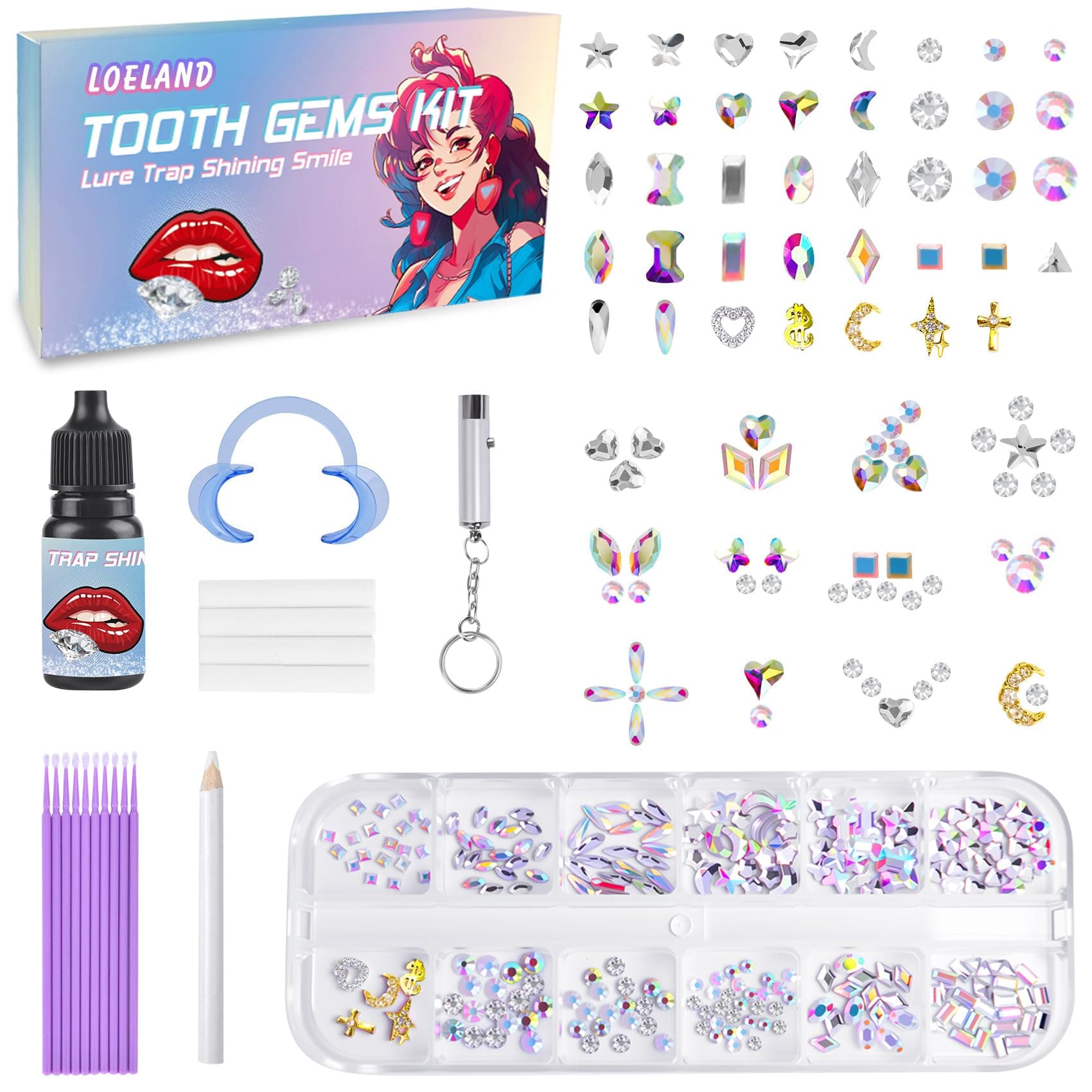 Tooth Gem Kit, DIY Crystals Jewelry Kit Teeth Gems Set, Professional Fashionable Tooth Gems Starter Set