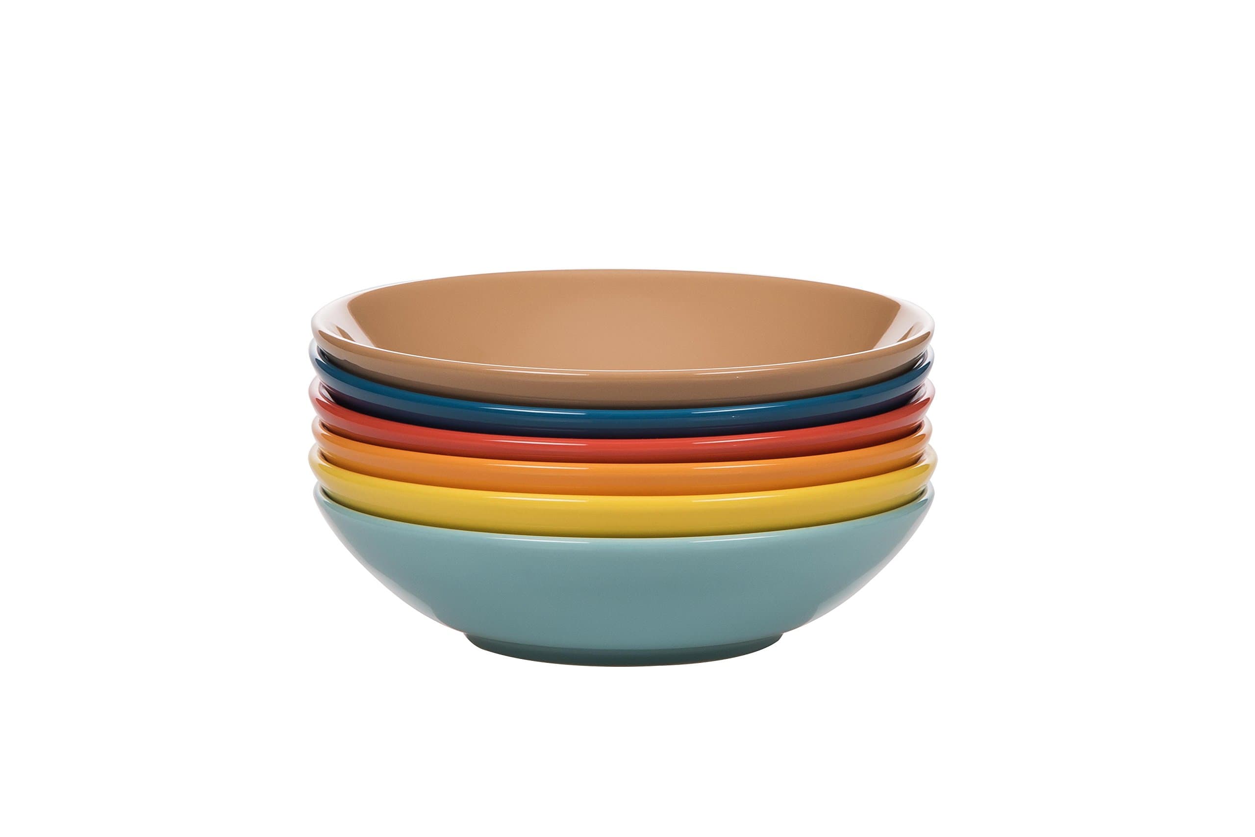 Kaleidos Classic Set of 6 Soup Plates, Stoneware (Stoneware), Blue/Yellow/Orange/Coral/Petrol Blue/Brown, 21 x 21 x 10 cm