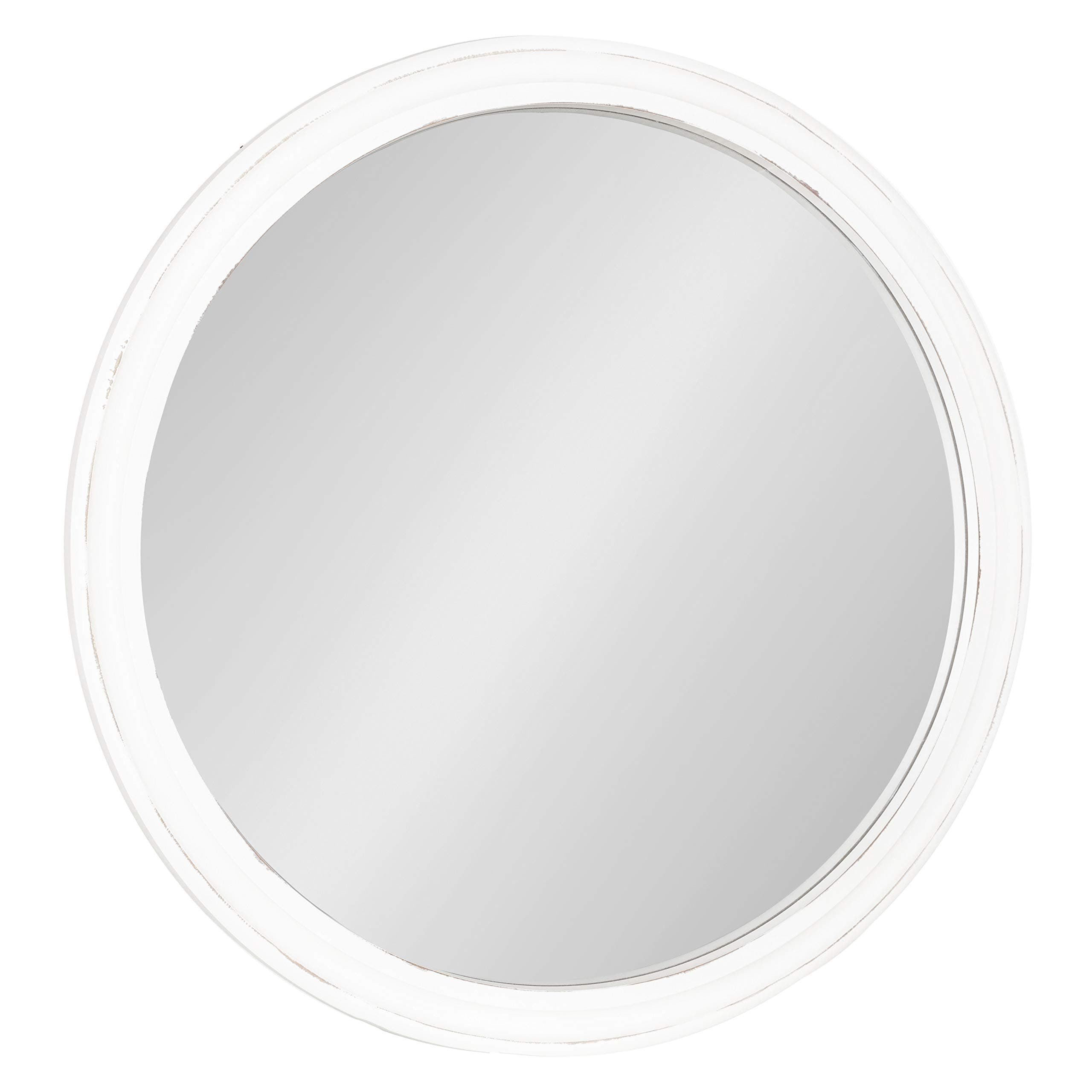 Kate and LaurelMansell Farmhouse Wood Framed Round Wall Mirror, 28 inch Diameter, Distressed White, Decorative Modern Mirror for Wall