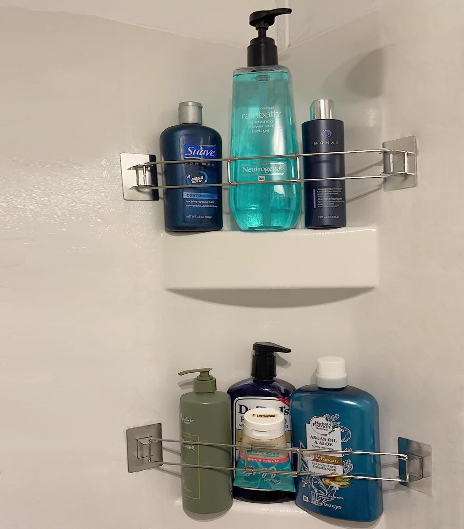 Safoner RV Shower Corner Storage Bar- Adjustable Stainless Steel Rod for Corner Shelves in Camper, Length 7.9-13.7 inches- RV Bathroom Organization Must Have Accessories (2 Pack