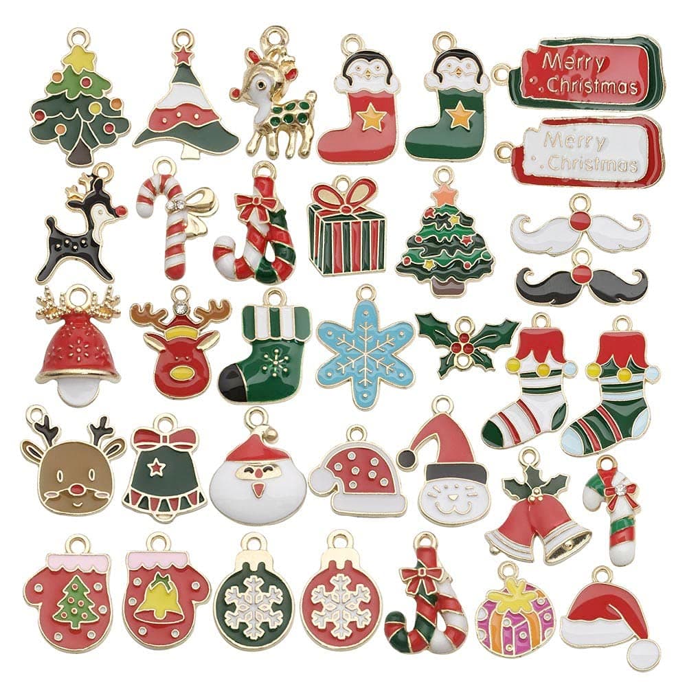 105 Pcs Cute Christmas Pendant Charms for Jewelry Making Xmas Necklace Bracelet Earring Clothes Sewing Bags Decoration Charm Scrapbooking Supplies (M697-105pcs)
