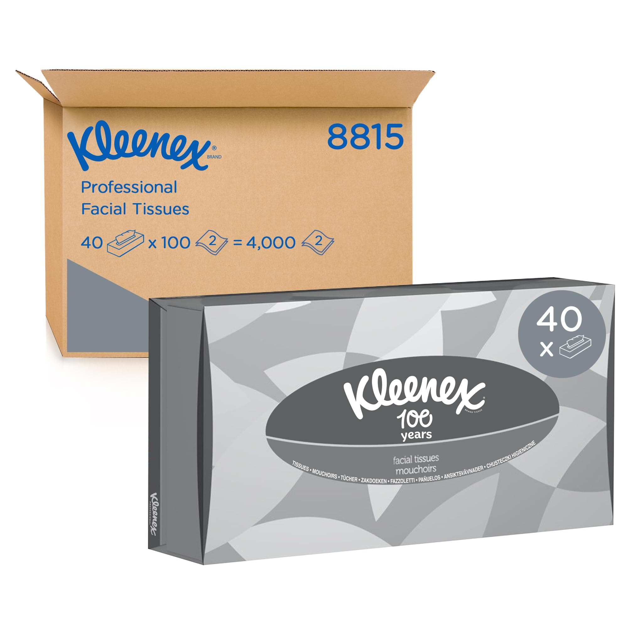 Facial Tissues, 2-Ply, White, Soft & Absorbent – Boxed Flat Tissues for Everyday Use, 40 Boxes x 100 Tissues (4,000 Total), Model-Nr. 8815