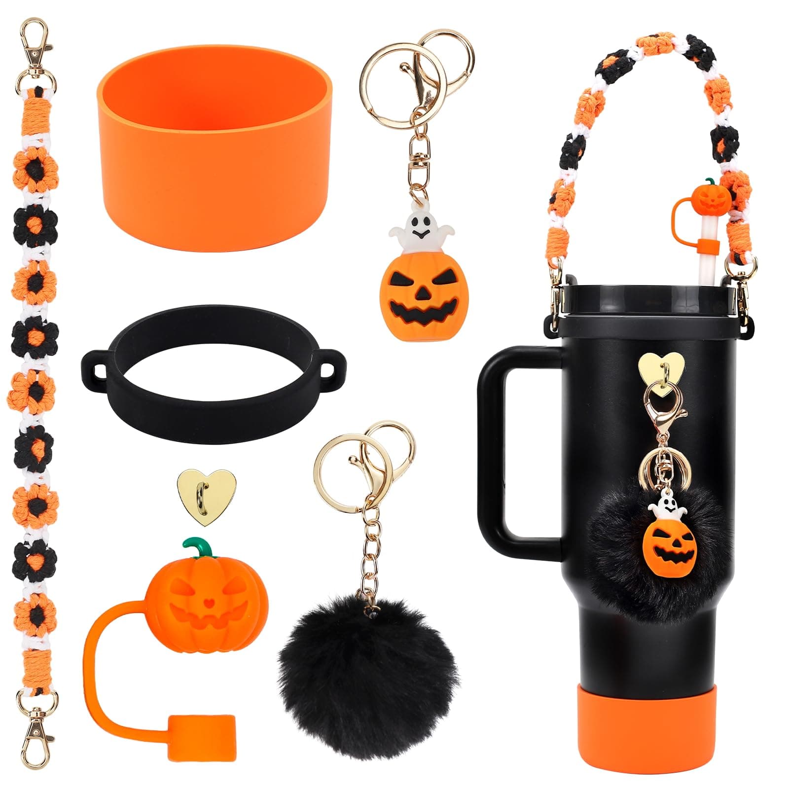 Stanley Cup Accessories Set Including Water Bottle Handle Strap, Siliocne Stanley Cup Boot, Siliocne Straw Cover, Stanley Charms for Stanley Cup 40oz & 30oz Tumbler