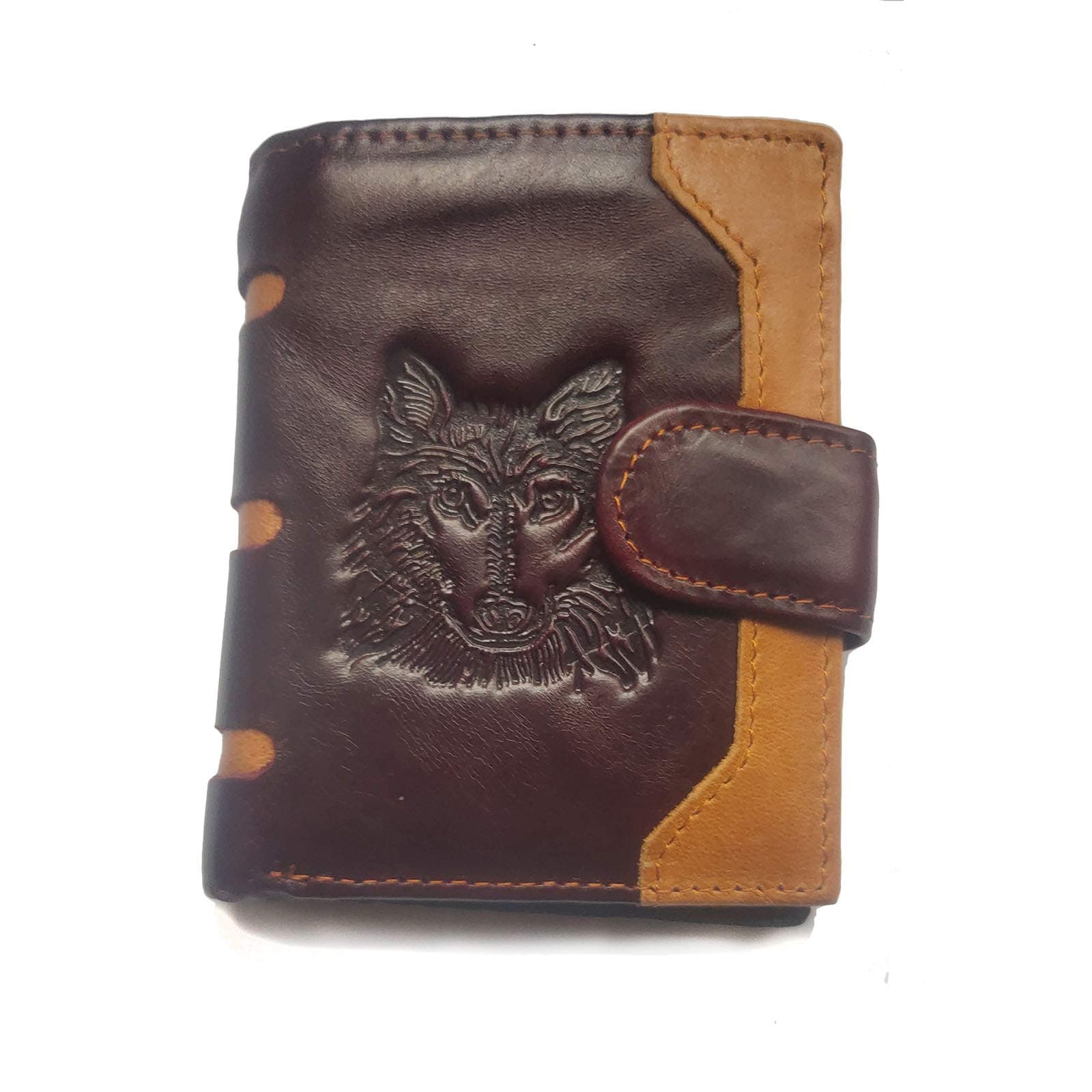 Men's Cool Eagle Wolf Horse Totem Cowhide Leather Vertical Wallet Zipper Multi-card Cardholder (Wolf Totem B)