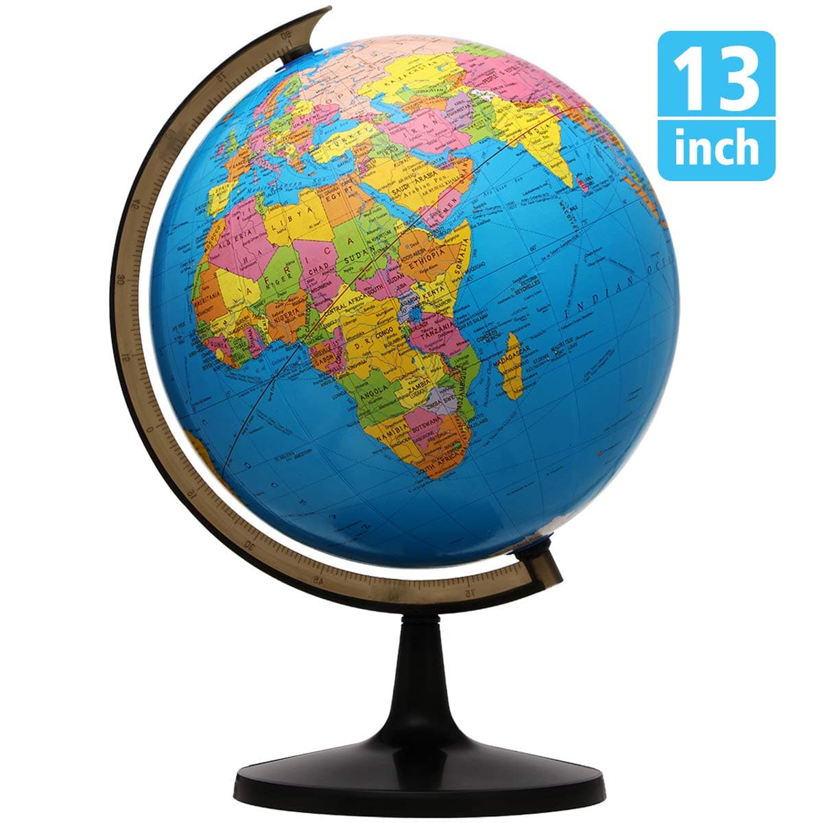 World Globe with Stand, 13'' Educational Geography Globe Gifts Decoration for Students, Geography Teachers, Easy to Rotate