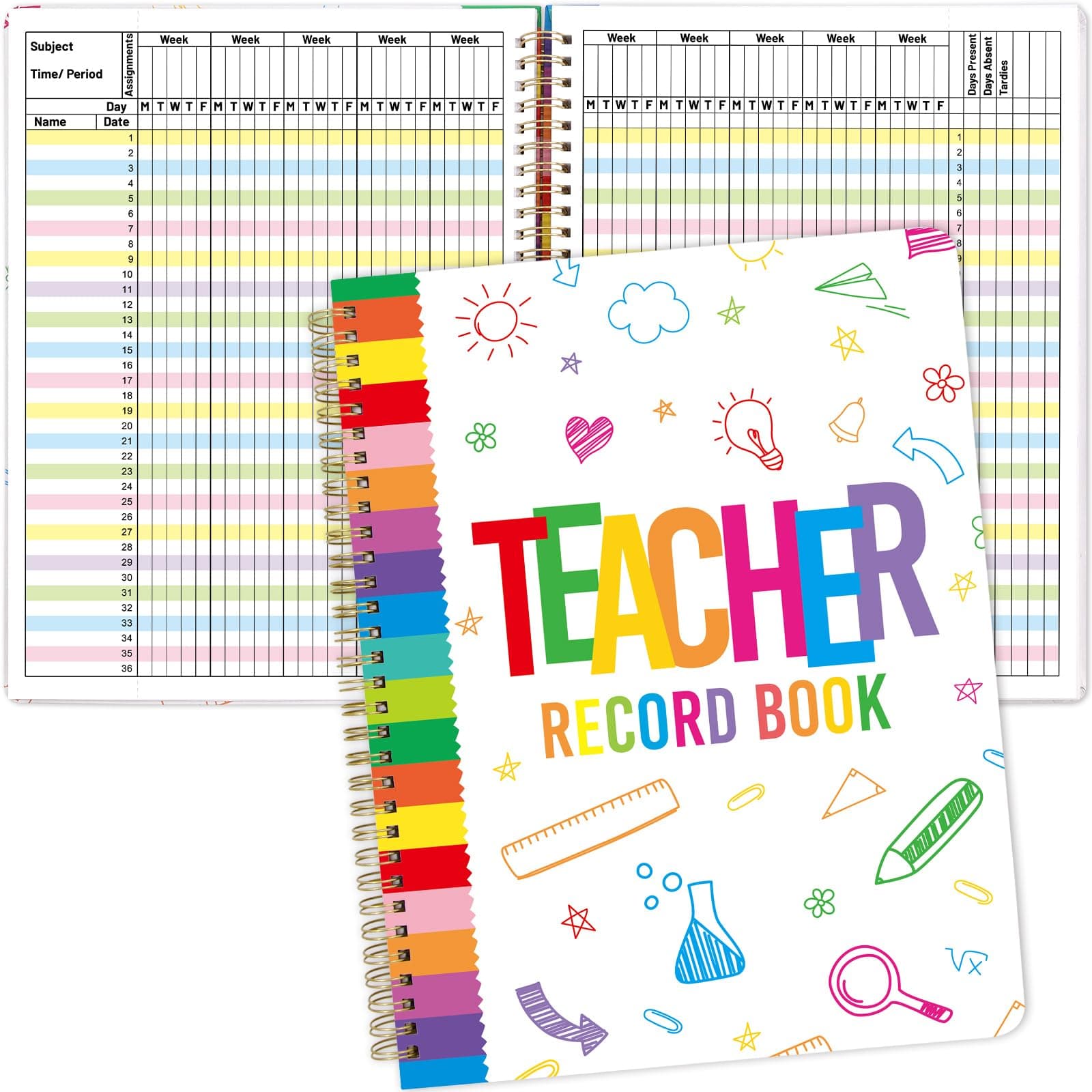 Fancy Land Teacher Record Book Class Grade Book for Teacher Assignments Attendance Tests Gradebook Classroom Office Supplies 8-1/2 x 11 inch Doodle