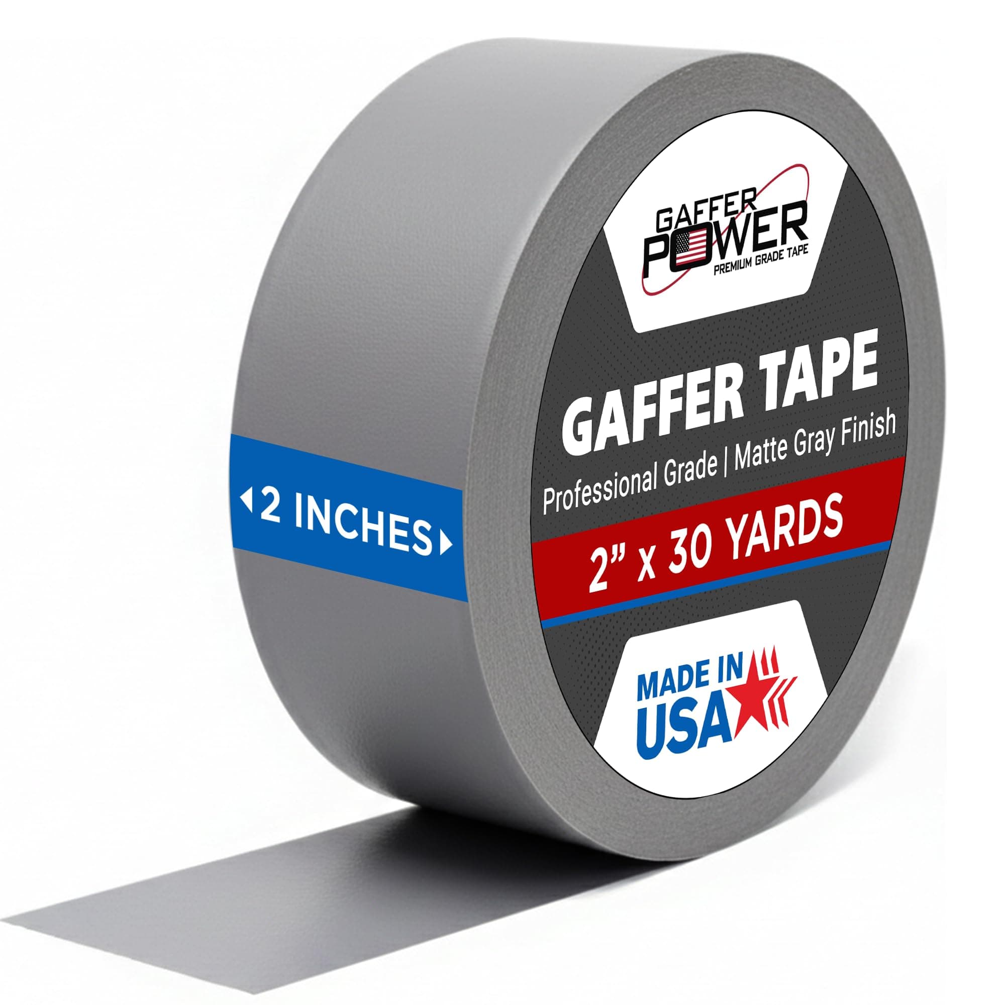 Proudly Made in The USA, Real Professional Grade Gaffer Tape, Heavy Duty Gaffers Tape, Non-Reflective, Multipurpose. 2 Inches x 30 Yards, Grey