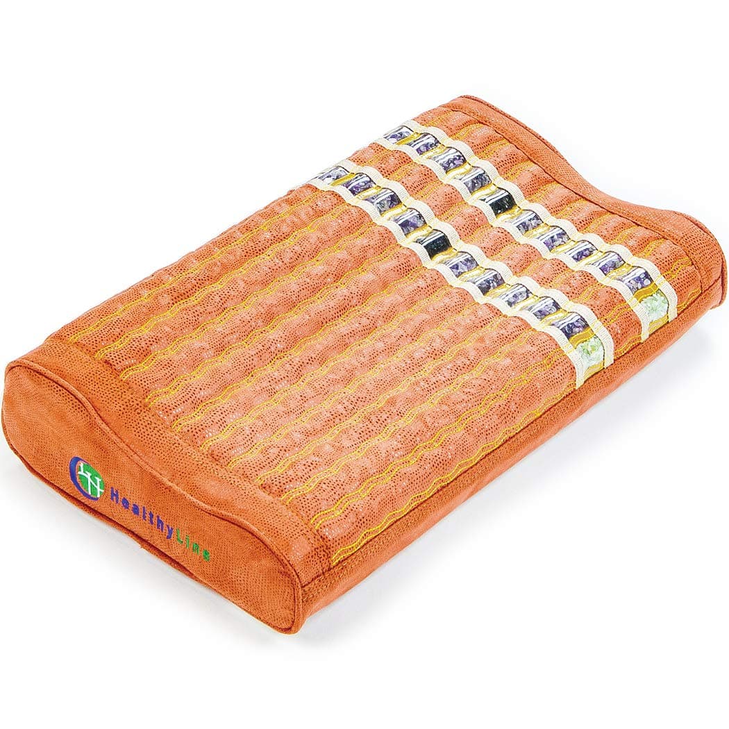 HealthyLine Gemstone Therapy Pillow for Neck Pain Relief and Better Sleep - Firm Mat Filled with Amethyst, Tourmaline and Obsidian Crystals - Negative Ions