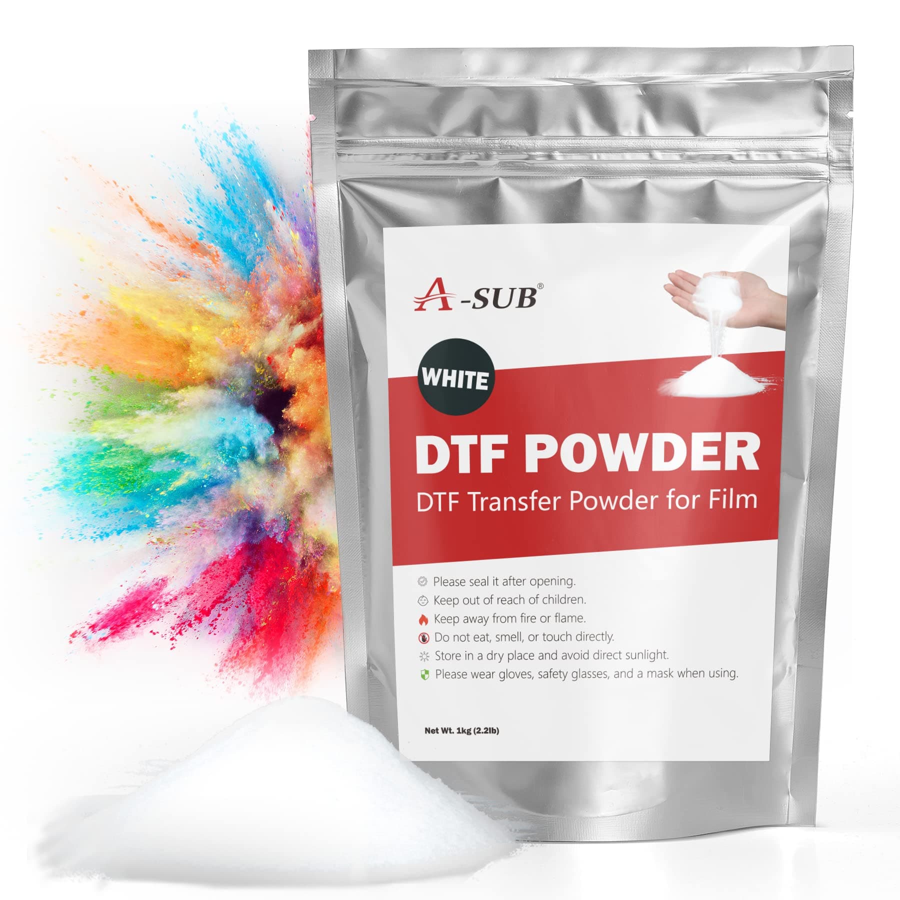A-SUB DTF Powder, 1 Kg White Hot Melt Adhesive for Sublimation, Works With Transfer Film and Printer for Digital Prints on Any Colour and Material Fabric