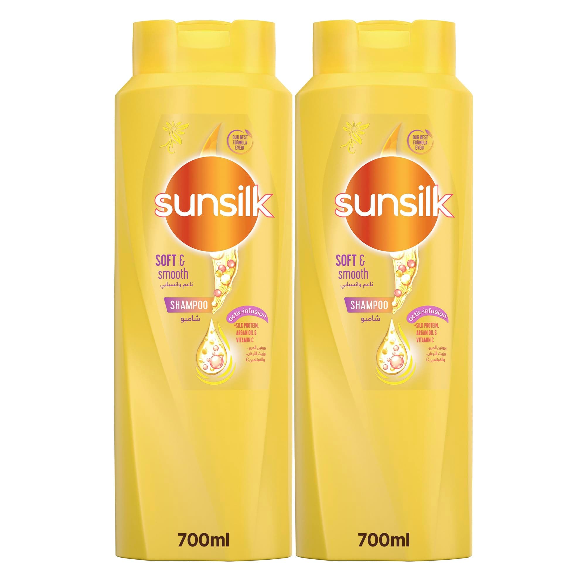 SUNSILK Shampoo, For Soft & Smooth Hair, Soft & Smooth, With Silk Protein, Argan Oil & Vitamin C, 700ml, Twin Pack