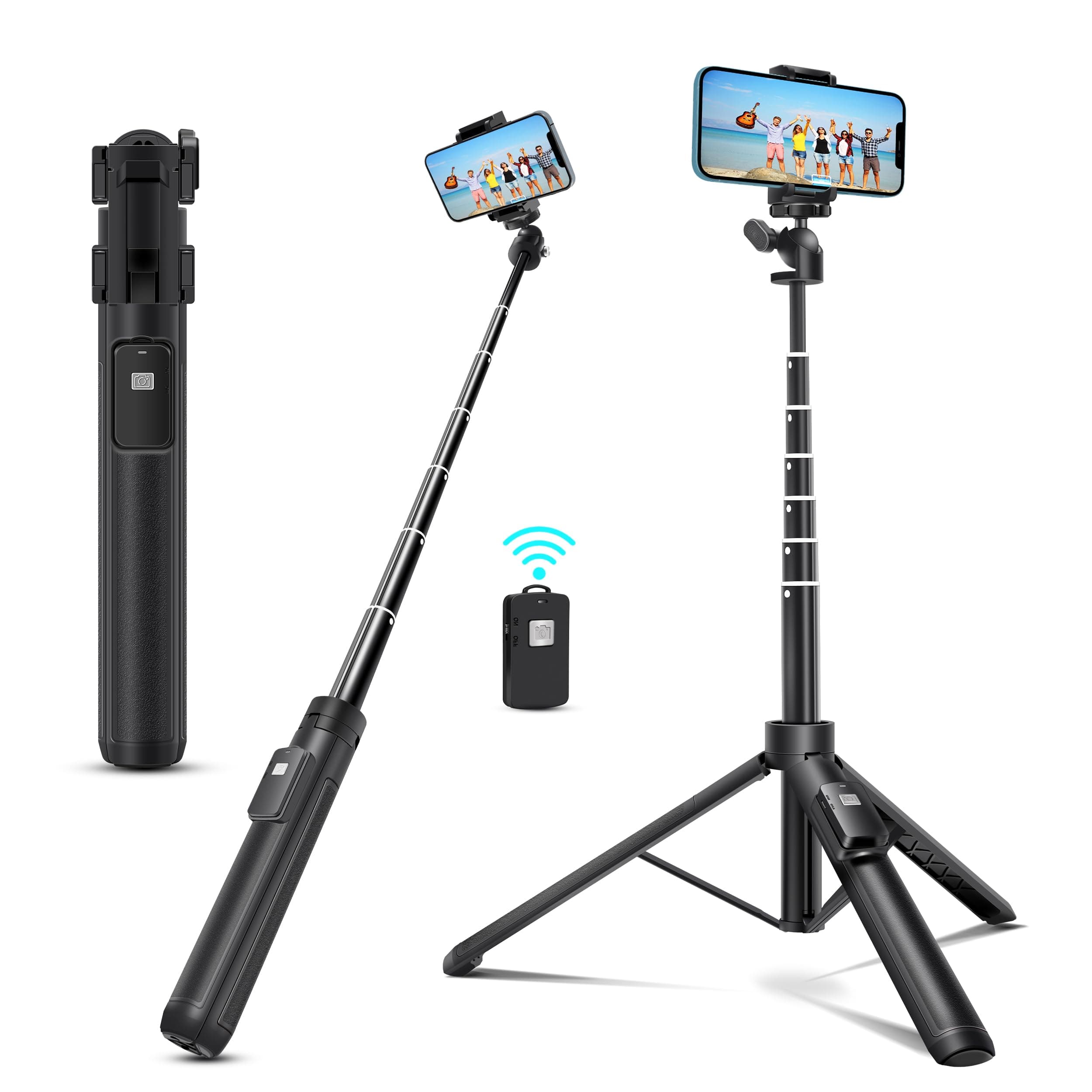 bluehorn Extendable 62 inches Aluminum Alloy Selfie Stick Phone Tripod Stand New Model with Wireless Remote Shutter Compatible with All Cell Phones/iPhone 17 pro max/air/16/15/14/13/Android