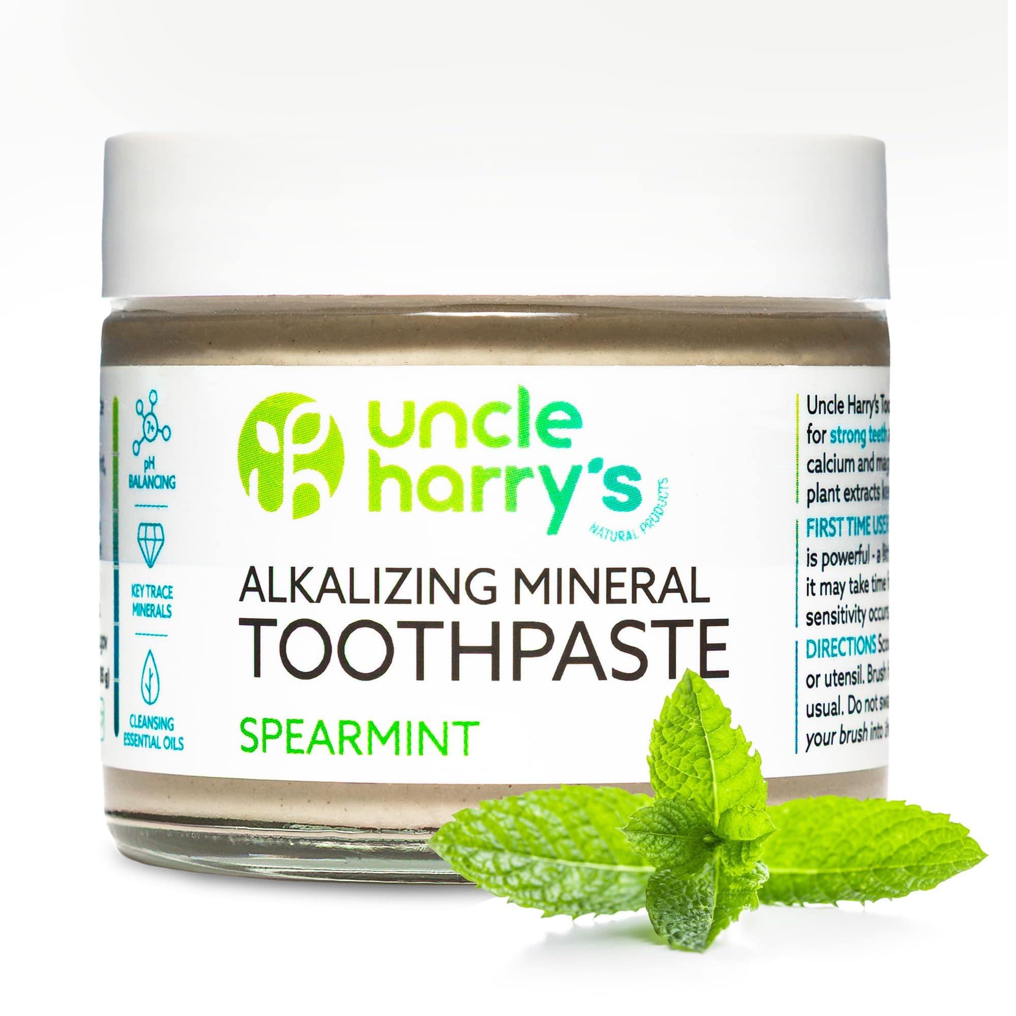 Uncle Harry's Spearmint Remineralizing Toothpaste | Natural Whitening Tooth Paste Freshens Breath & Promotes Enamel | Vegan Fluoride Free Toothpaste
