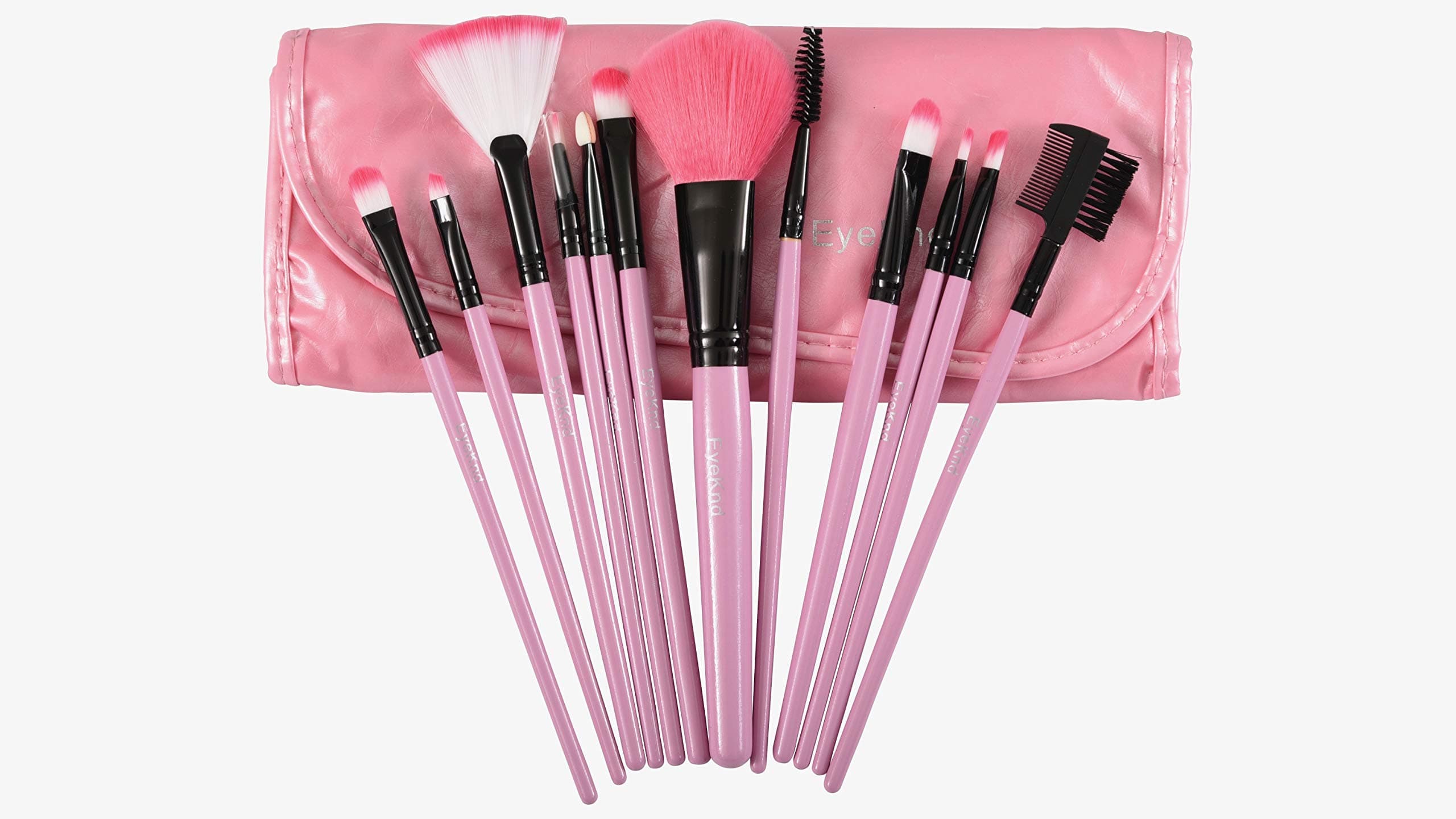 12-Piece Makeup Brush Set- Soft Bristles Design, Cosmetic Brushes,Elegant Matching Color Travel Case/Pouch,Professional Pink Designer Kit with Bag. Hand Crafted.