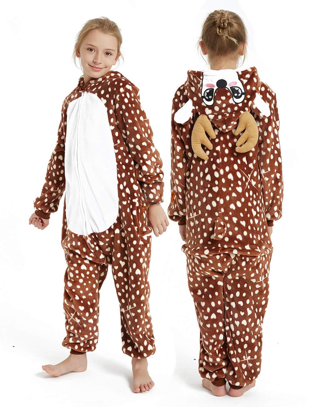 Kid Reindeer Onesie Pajamas Deer Christmas Halloween Costume Boy Girl Animal Onepiece, Dot Deer, 140cm