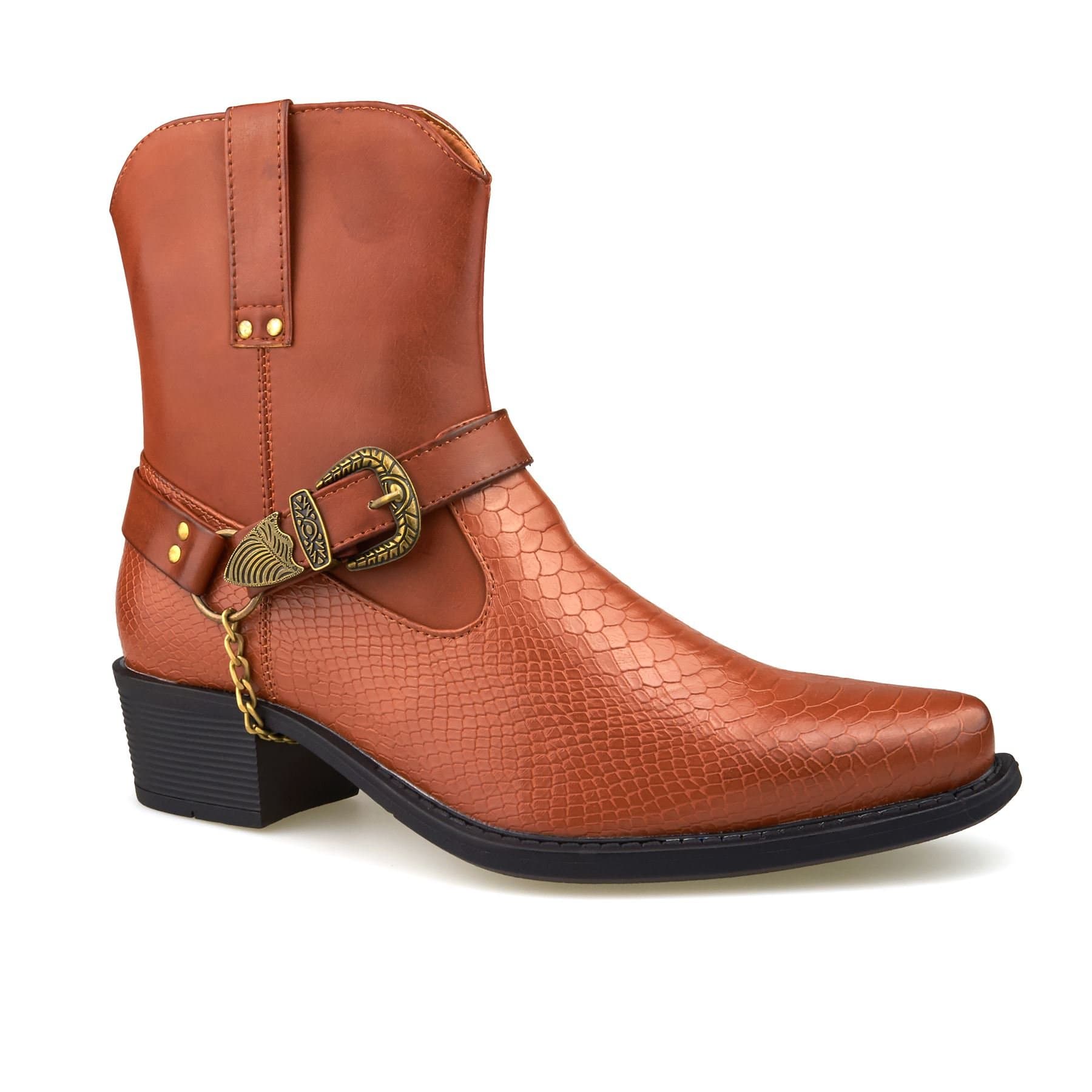 New Mens Snake Skin Western Cowboy Boots Cuban Heel Ankle Harness Zip Size 6-12