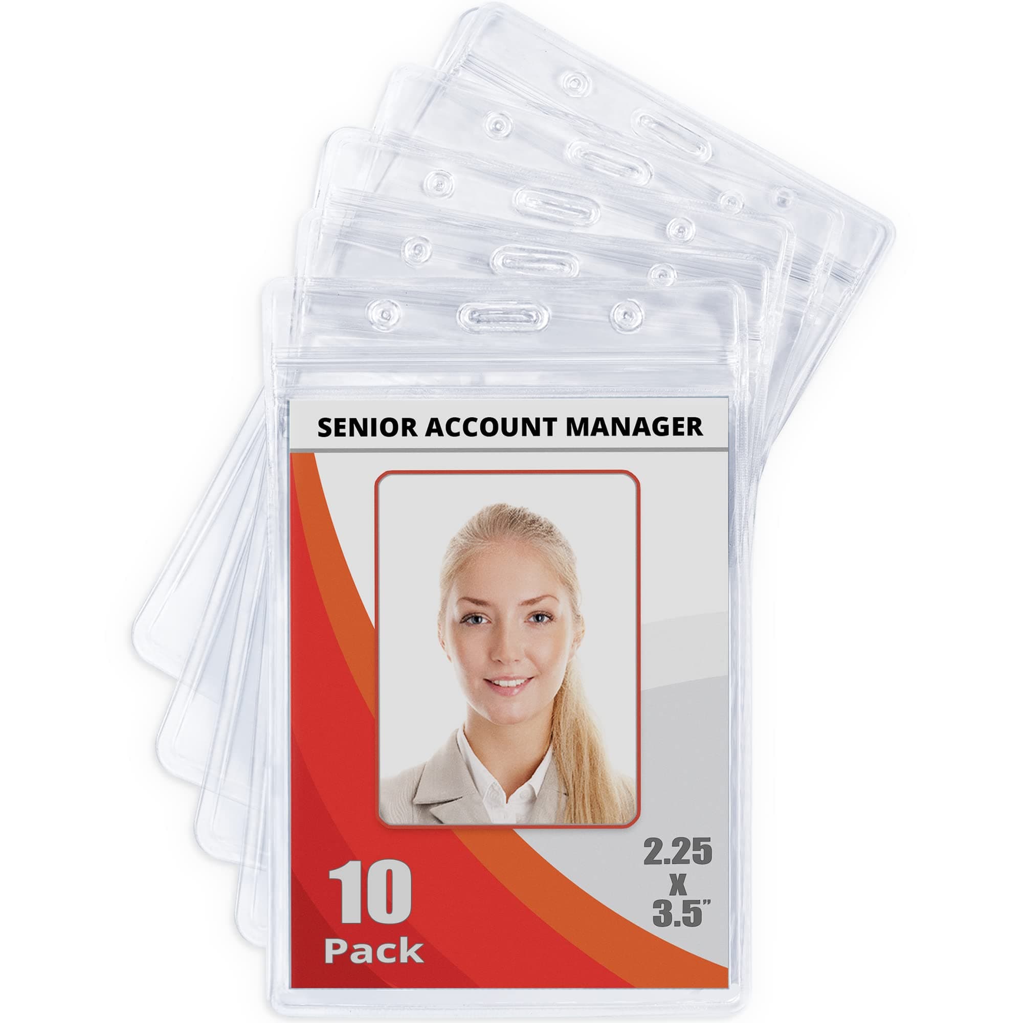 MIFFLINPlastic Waterproof ID Badge Holders (Clear, 60x90 mm, 10 Pack), Vertical Hanging Name Card Holder with Zipper, Resealable Bulk Name Tag Holders