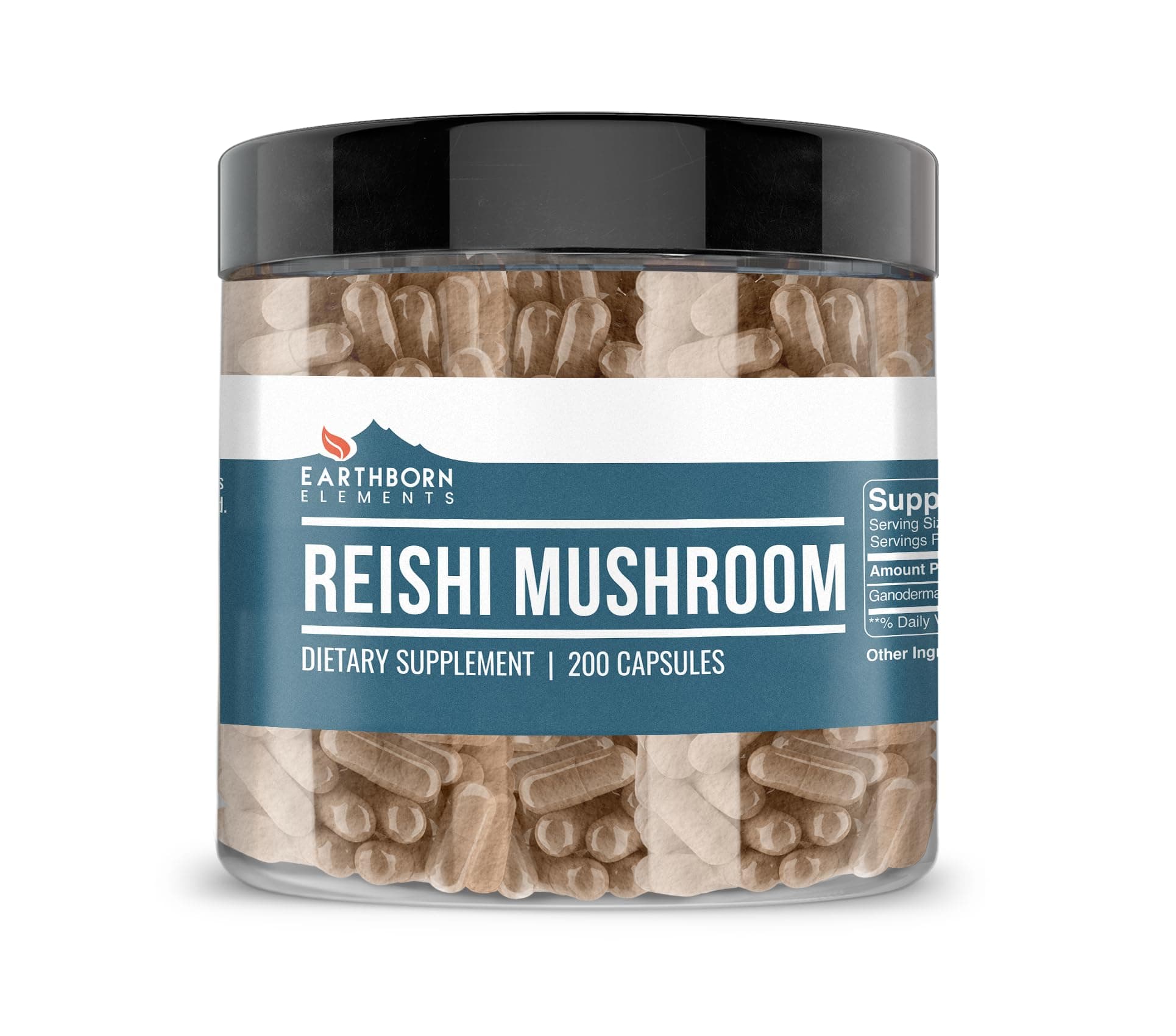 Earthborn Elements Reishi Mushroom 200 Capsules, Pure & Undiluted, No Additives