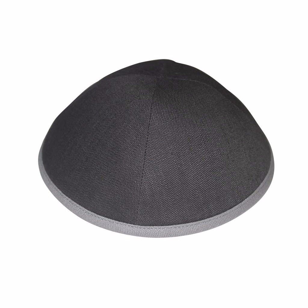 iKippah Solid Grey Linen with Light Grey Rim 8.25 inch Yarmulke