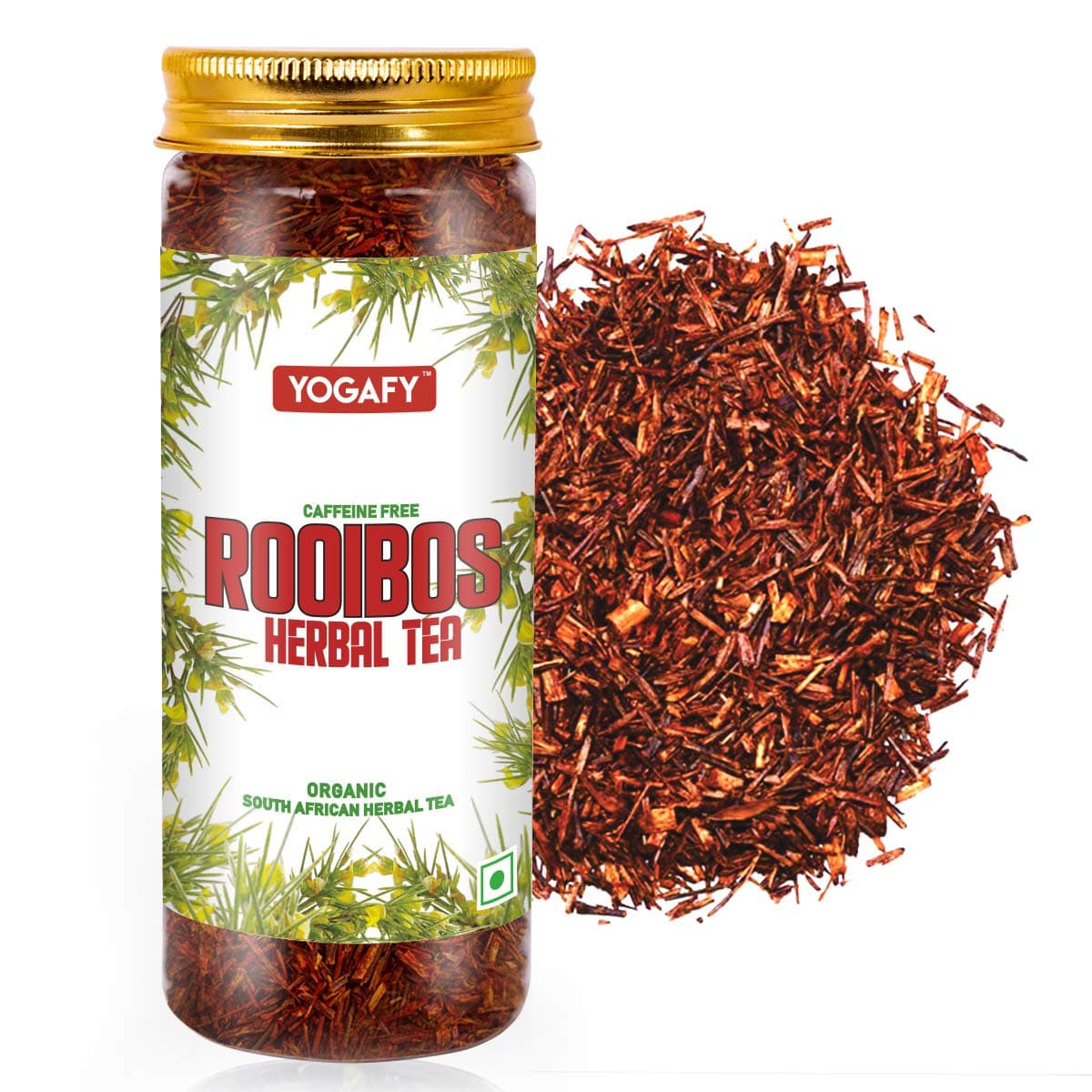 Rooibos Herbal Tea - 100g Pack || ANTI-INFLAMMATORY || Caffeine-Free - 100% | Natural Ingredients - Flower Based - Farm Fresh - Non-GMO | Eco-Conscious Pet Jar Packaging