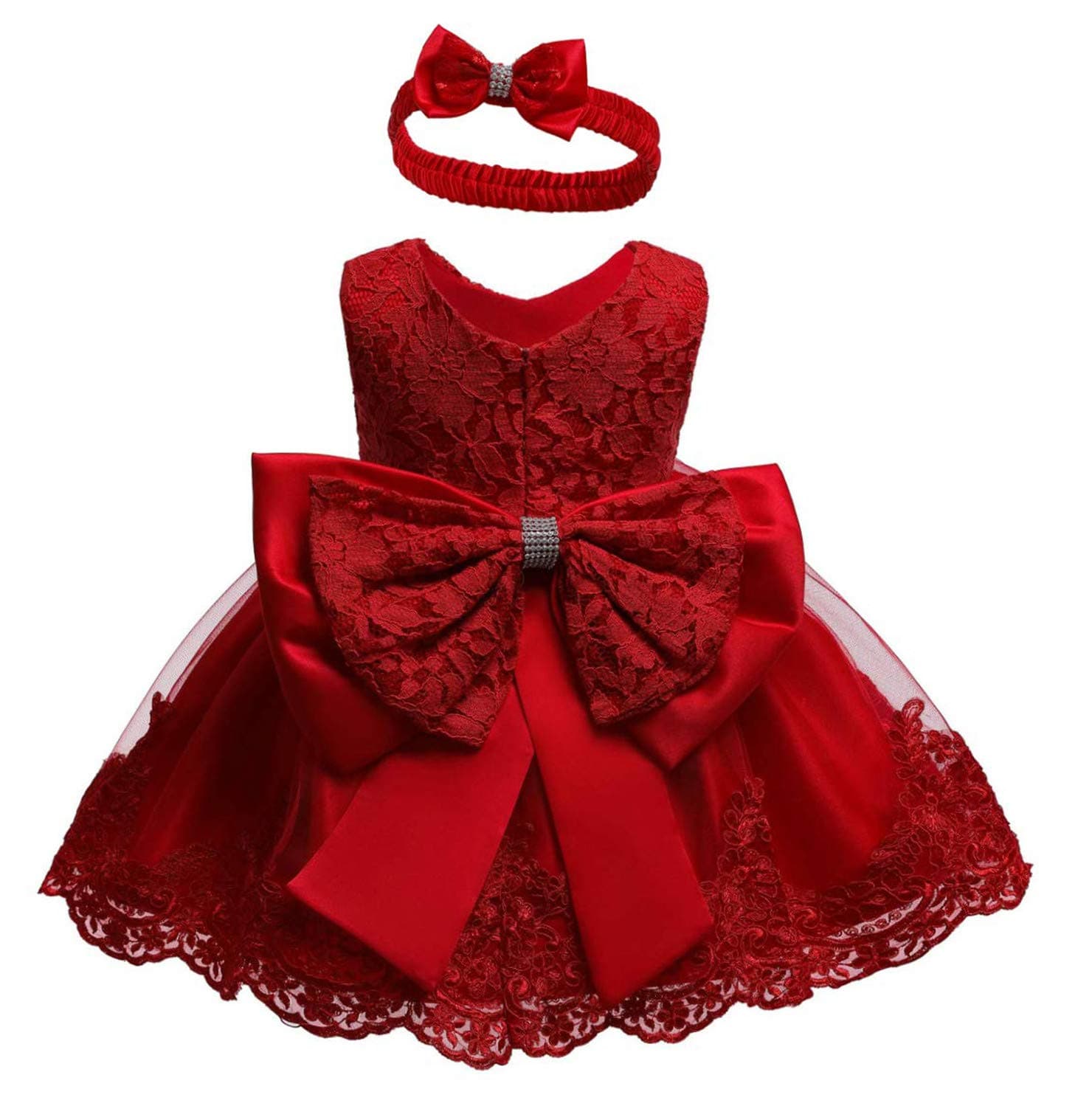 0-6T Toddler Girls Pageant Lace Dresses Baby Birthday Party Embroidery Dress with Headwear