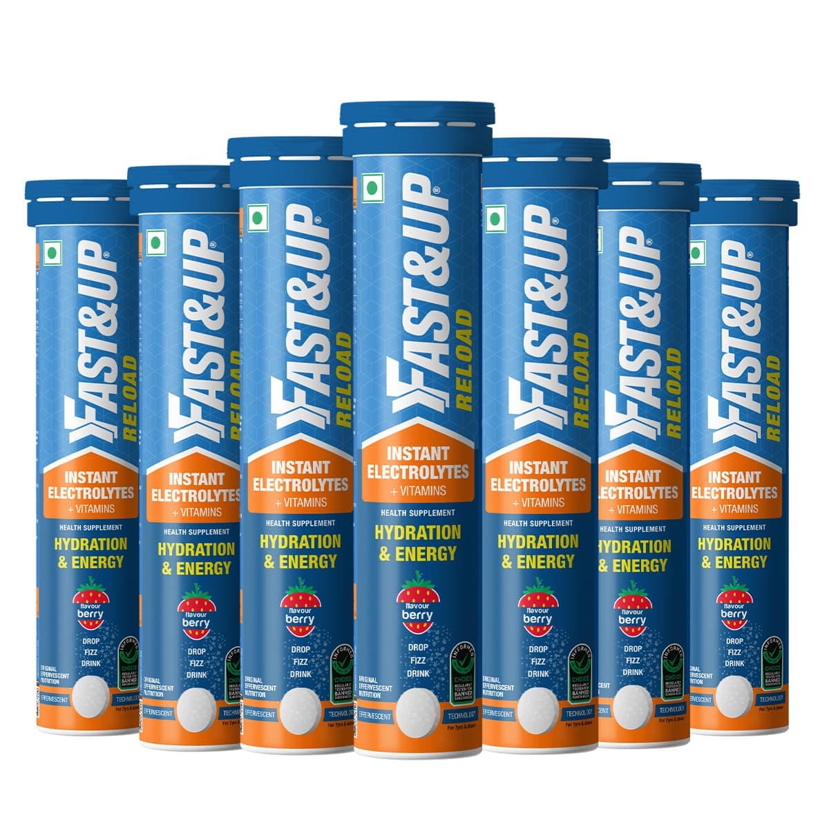 Reload Instant Hydration and Energy Drink - 140 Effervescent Tablets with all 5 Essential Electrolytes + Low Sugar and Added Vitamins - Certified Electrolytes Drink - Berry flavour