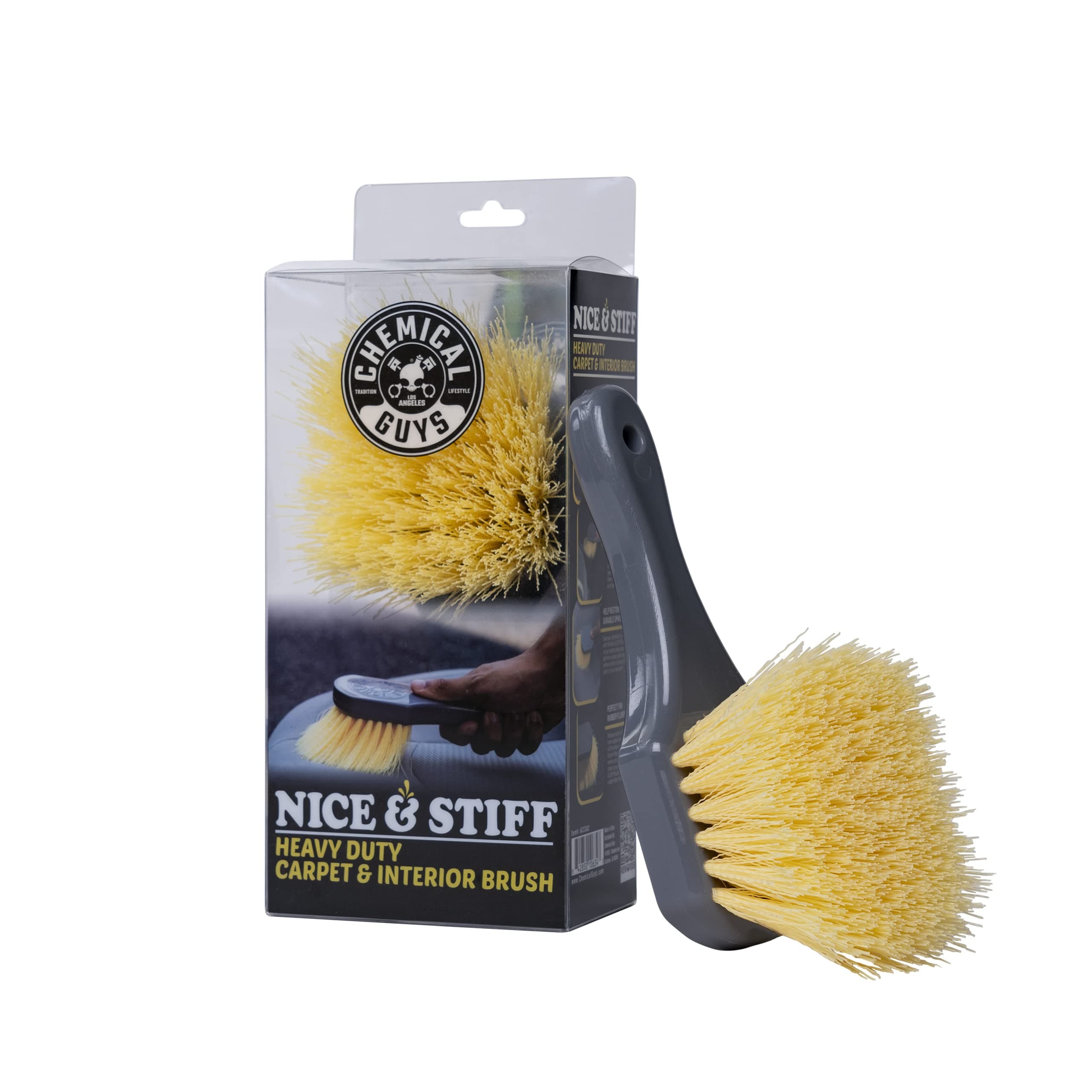 ACCG02 Nice & Stiff Heavy Duty Carpet & Interior Detailing Brush, (Safe for Cars, Trucks, SUVs, RVs, Motorcycles, & More) Yellow