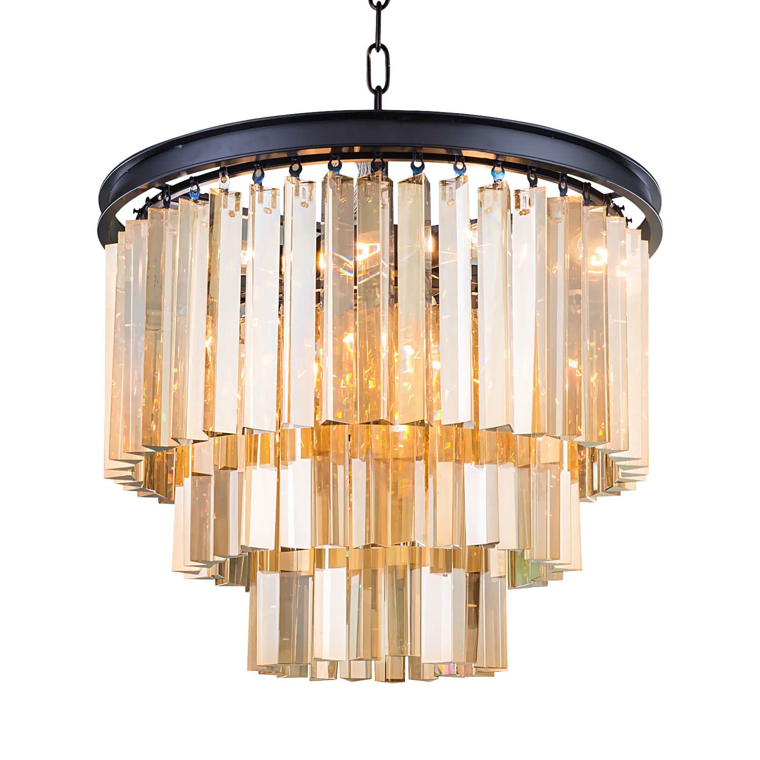 Odeon 9 Light 3 Ring Golden Teak Glass Fringe Chandelier Light Fixture in Java Brown Finish - Restoration Revolution 700129-002