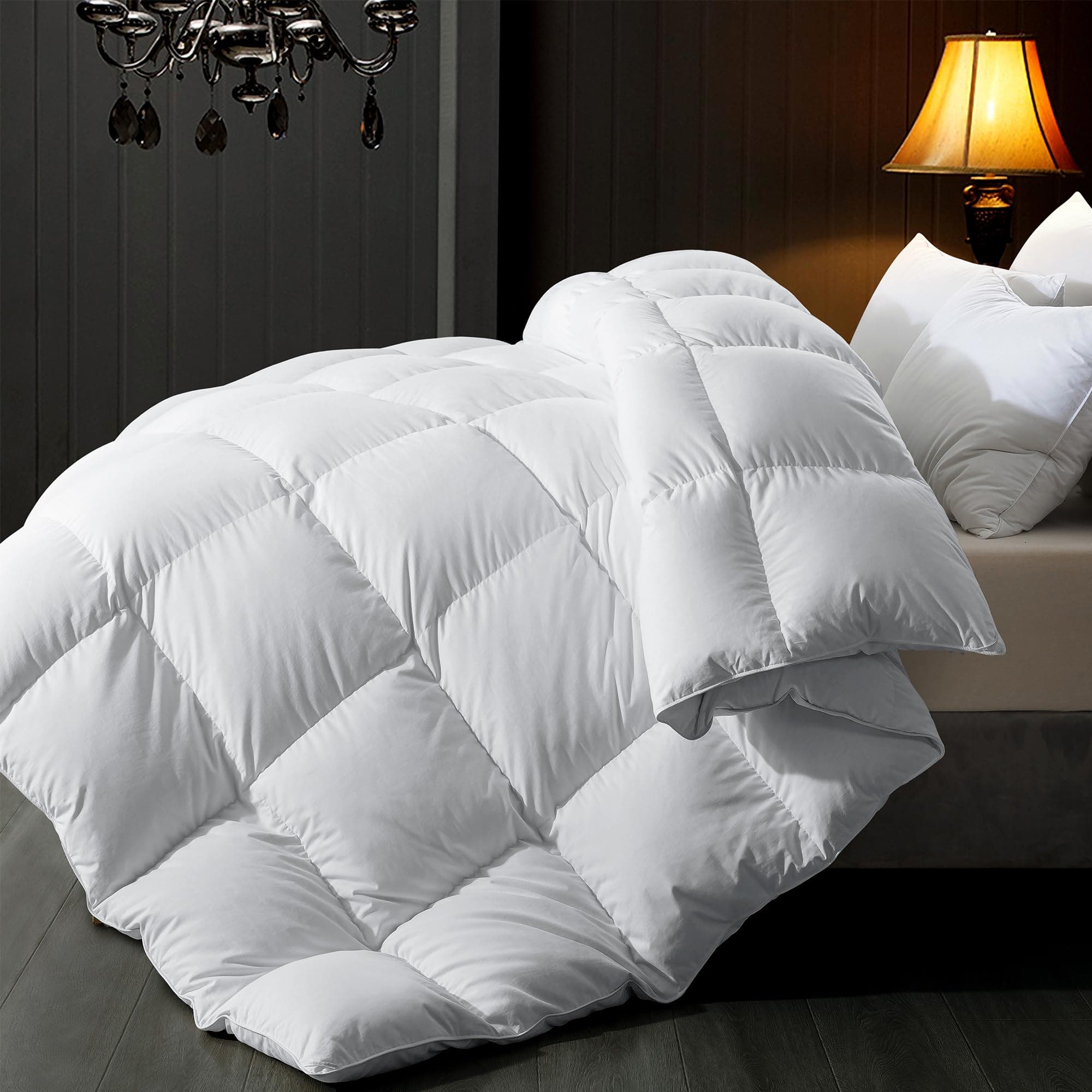 ELNIDO QUEEN® Feather Comforter King Size, Filled with Feather and Downfiber, Luxurious Fluffy Hotel Style White Bedding Comforter, 100% Cotton Duvet Insert Medium Warmth for All Season, 106x90 InchOEKO-TEX STANDARD 100