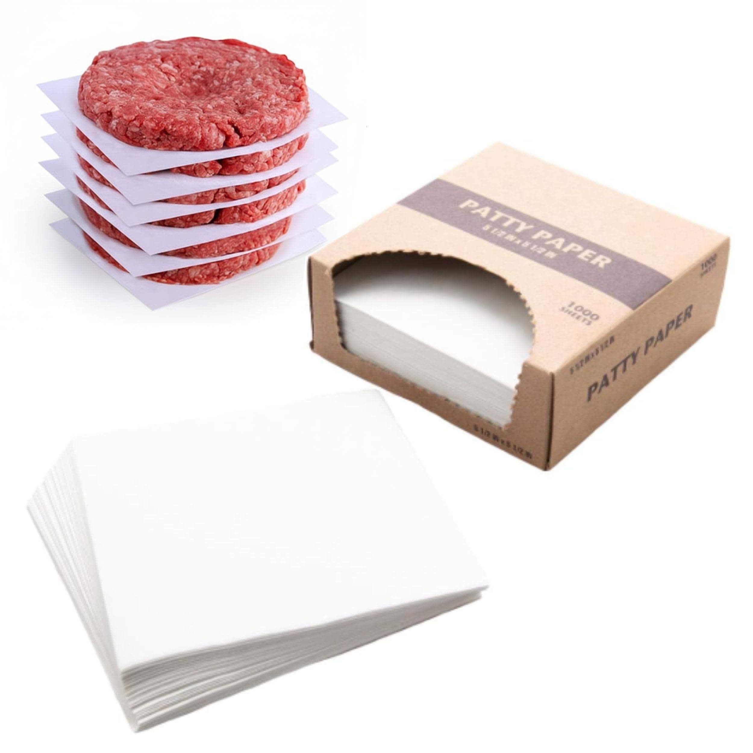 [1000 PACK] Dry Wax Burger Patty Liner Paper 5.5 x 5.5 Inches - Square Patty Papers, Hamburger Patty Papers, Cookies and more!